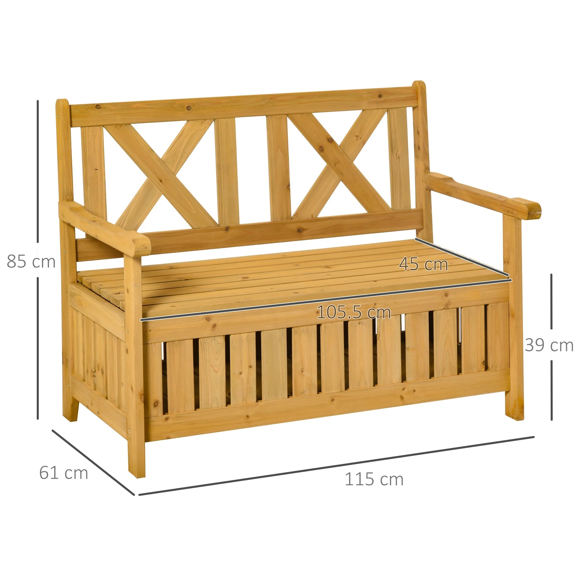 2 Seater Garden Storage Bench for Patio Wood Porch Decor Outdoor Seating - Image 3
