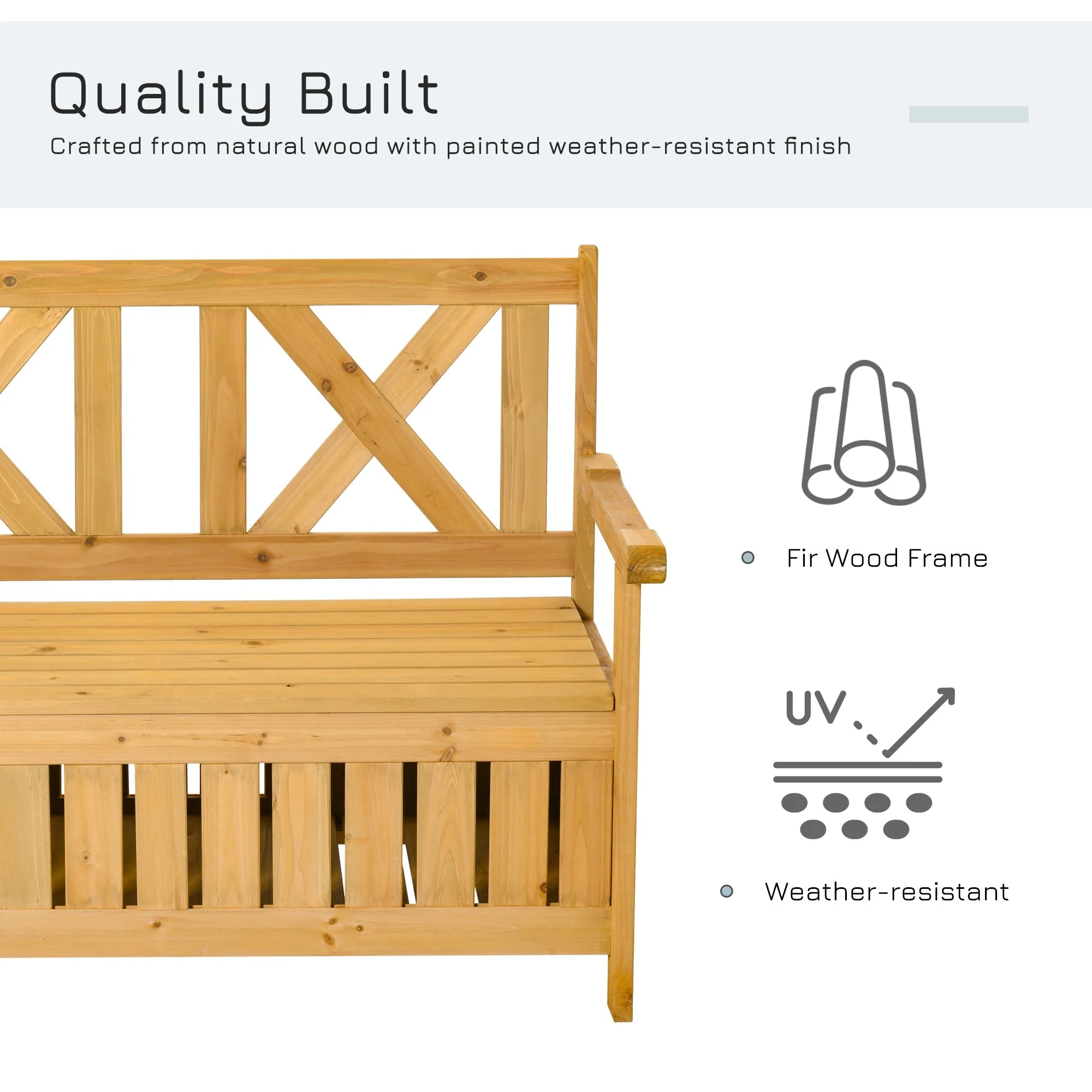 2 Seater Garden Storage Bench for Patio Wood Porch Decor Outdoor Seating - Image 6