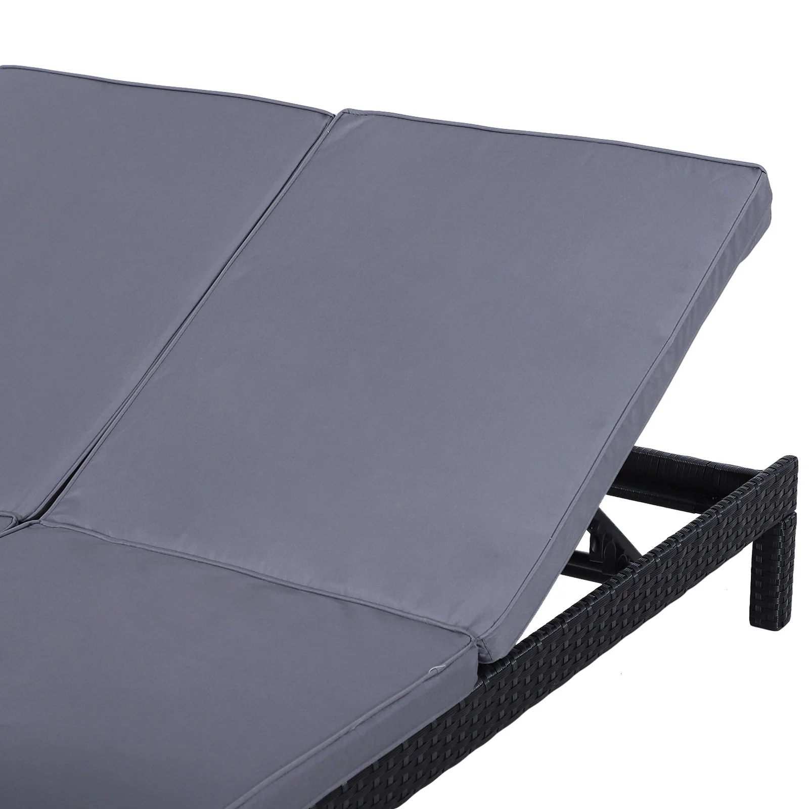 2 Seater Rattan Lounger Adjustable Double Chaise Chair Loveseat w/ Cushion Black - Image 9