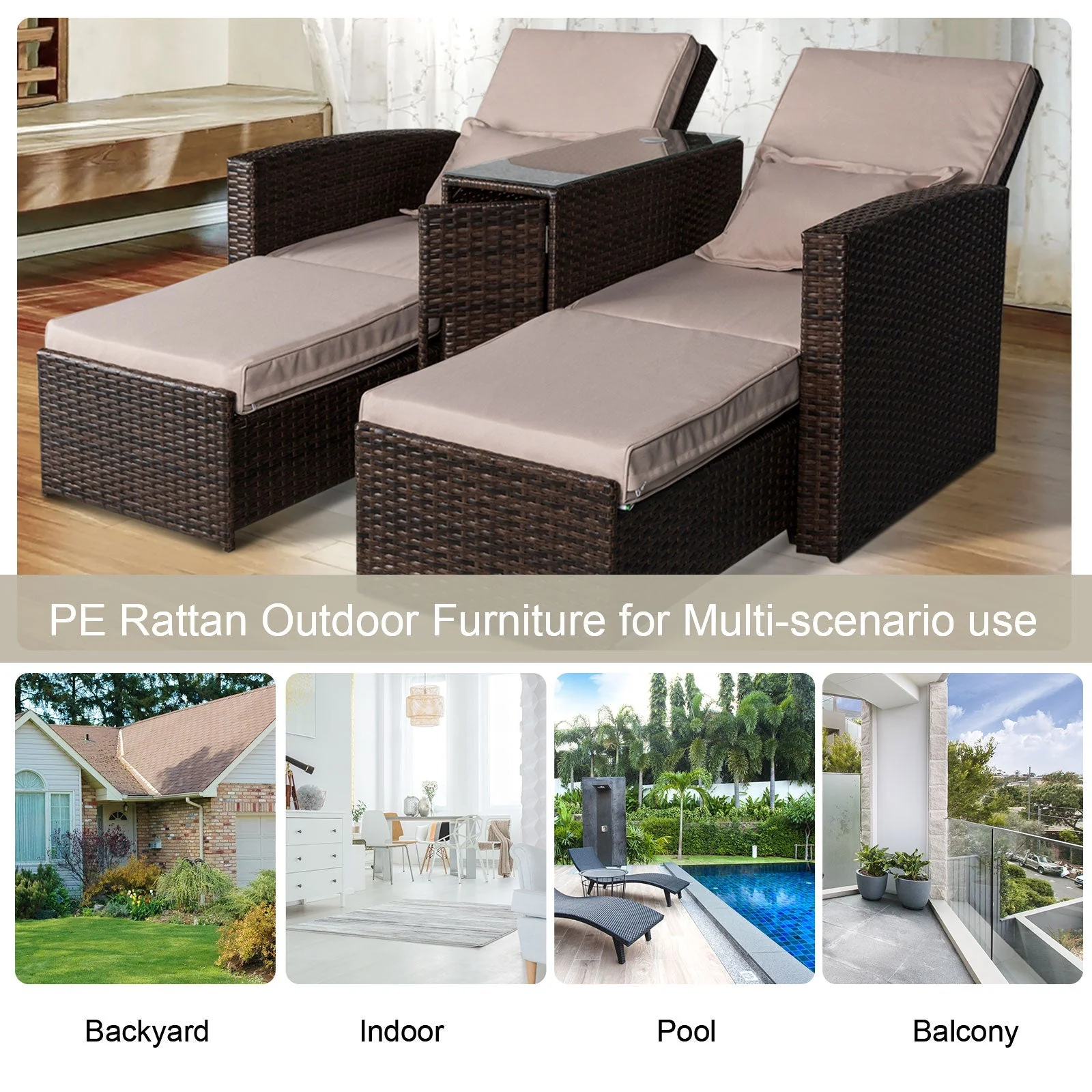 2 Seater Rattan Sofa Lounger Set-Brown - Image 6