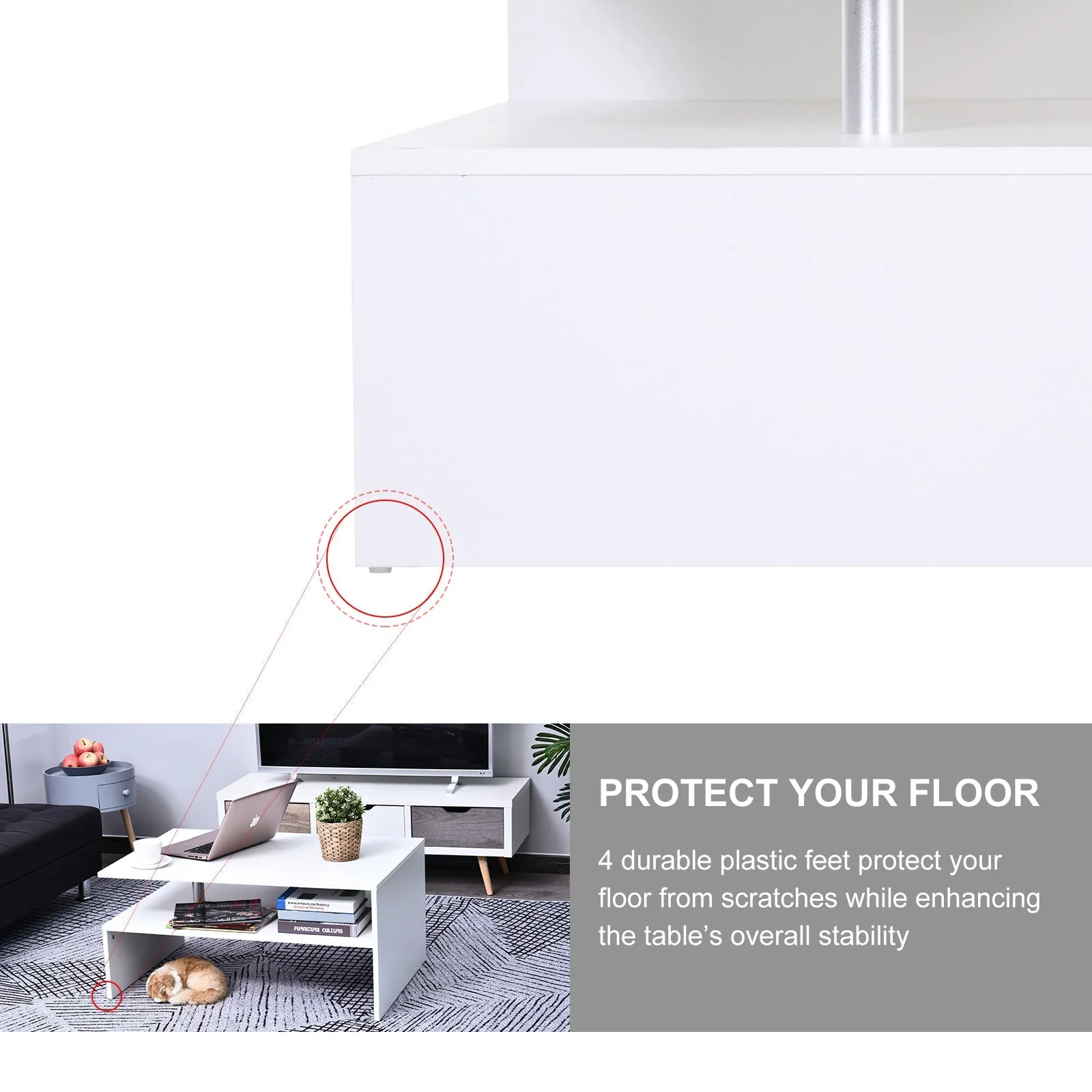 2-Tier Coffee Table Side/End Table Modern Rectangular Design w/ Open Shelf Living Room Entryway Hallway Furniture White - Image 4