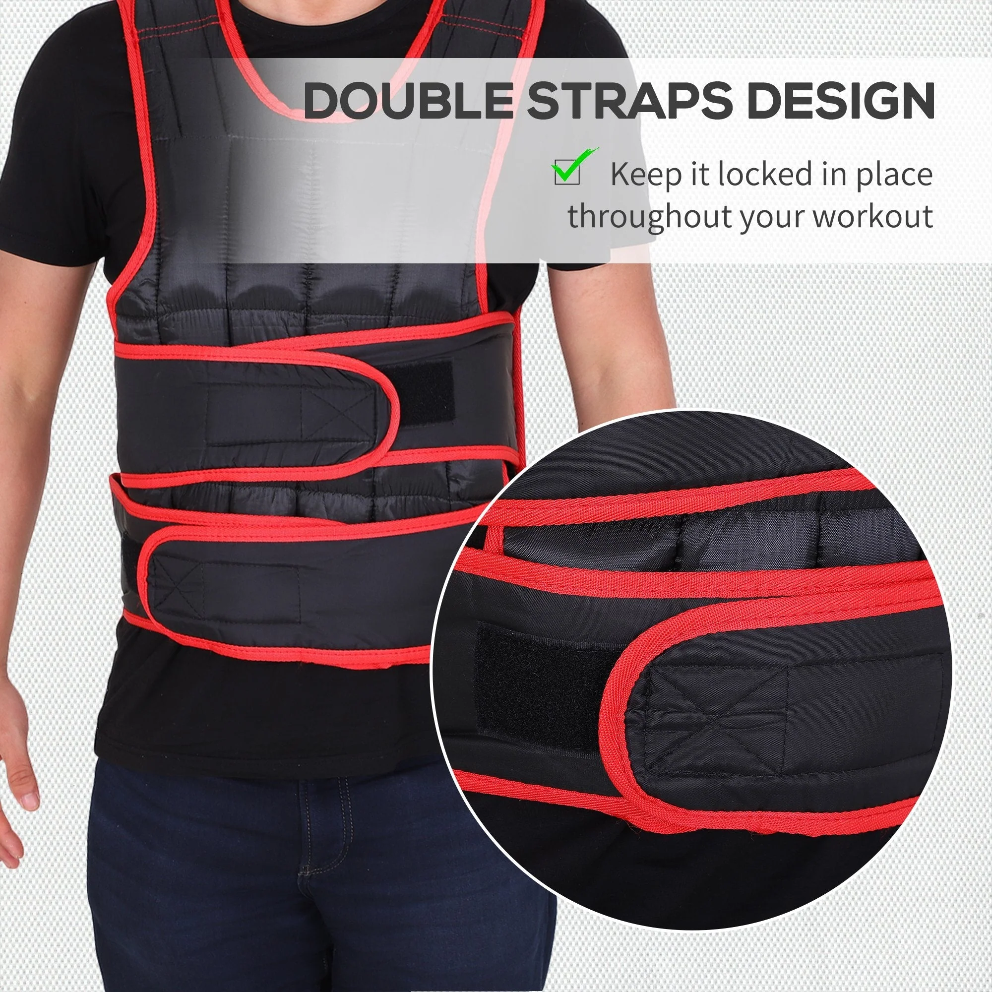 20kg Metal Sand Weight Adjustable Unisex Trainer Vest Weighted Vest Black/Red - Image 6