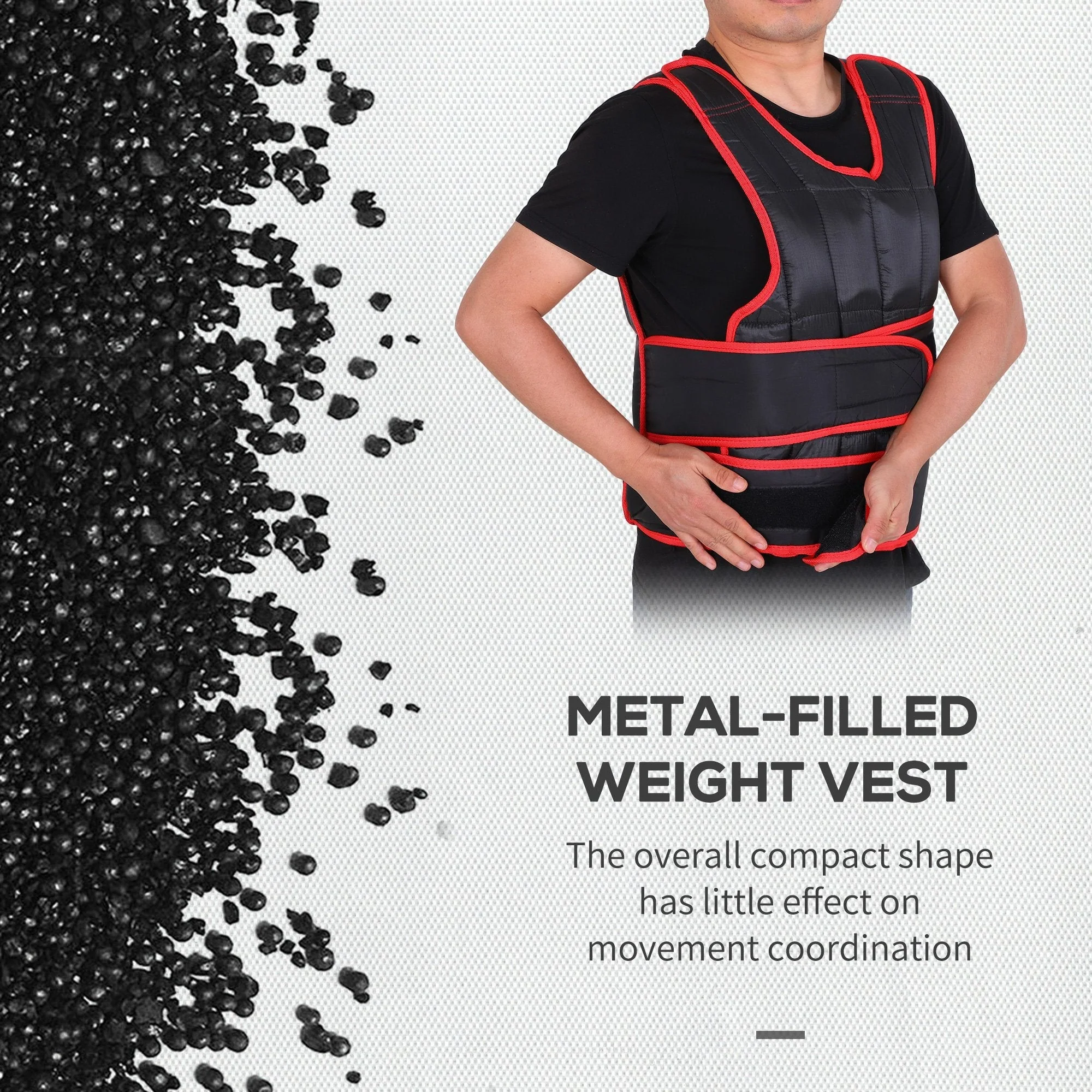 20kg Metal Sand Weight Adjustable Unisex Trainer Vest Weighted Vest Black/Red - Image 7