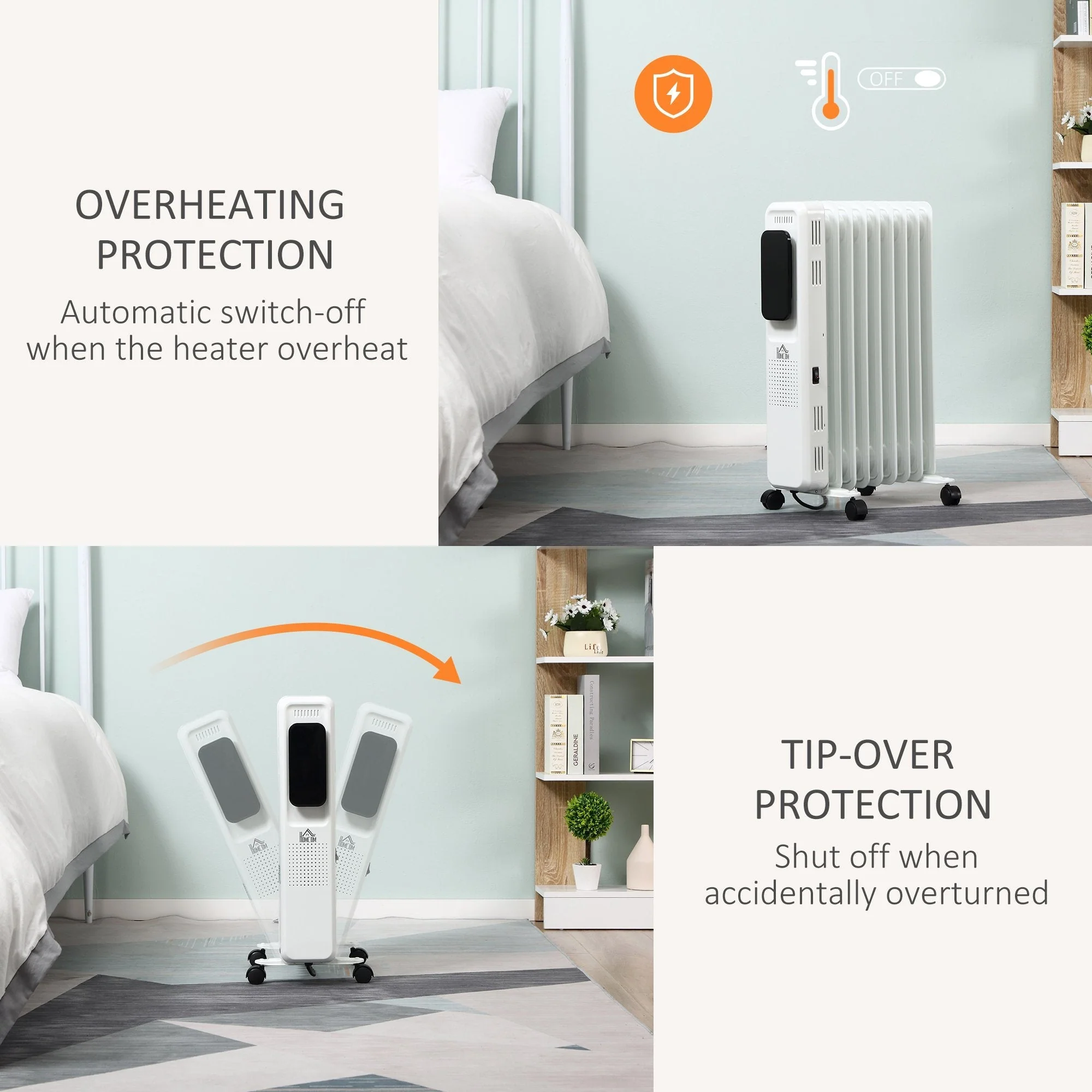 2180W 9 Fin Adjustable Oil Filled Radiator With Timer White - Image 3