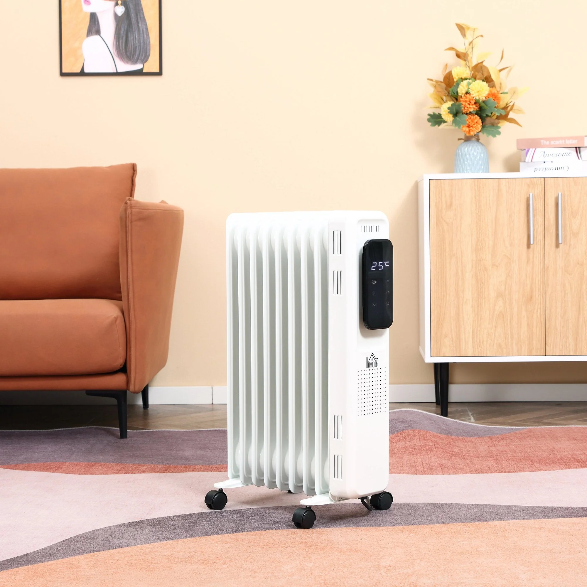 2180W 9 Fin Adjustable Oil Filled Radiator With Timer White - Image 7