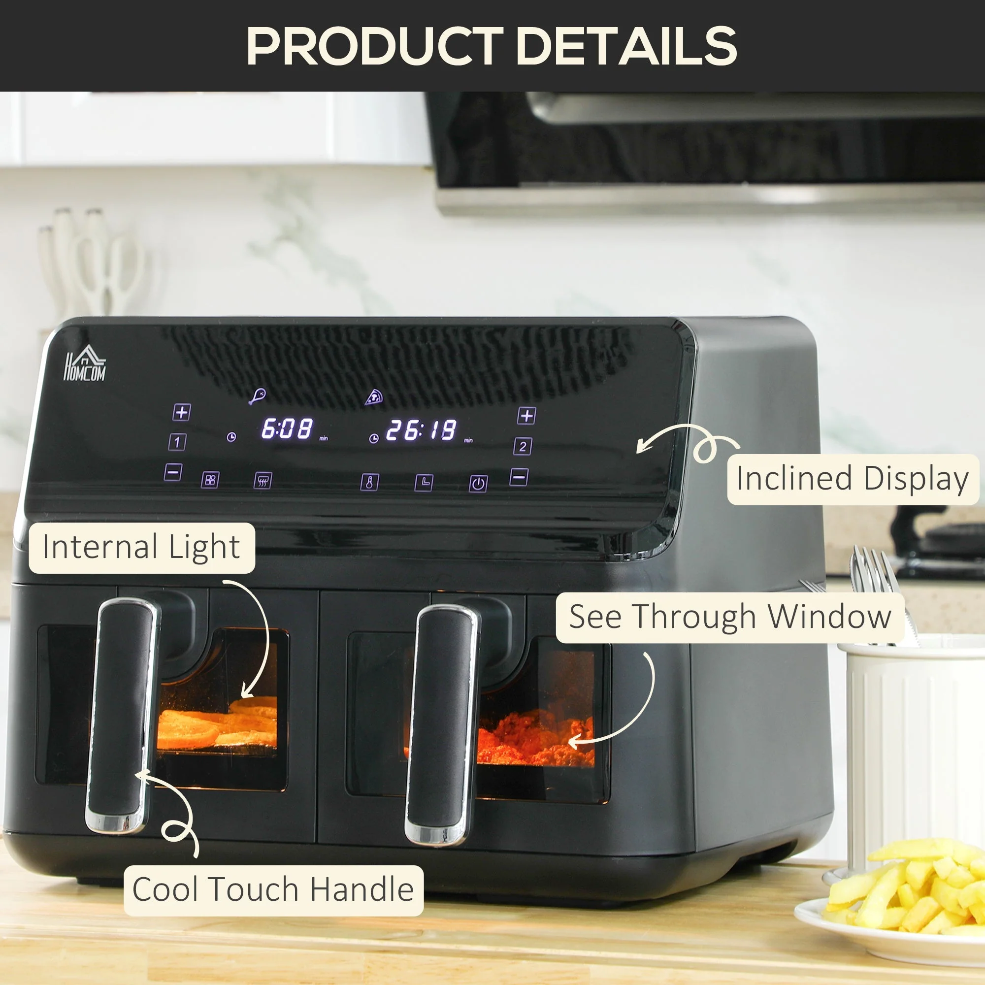 2500W 8L Family Size Air Fryer With 8 Presets Black - Image 7