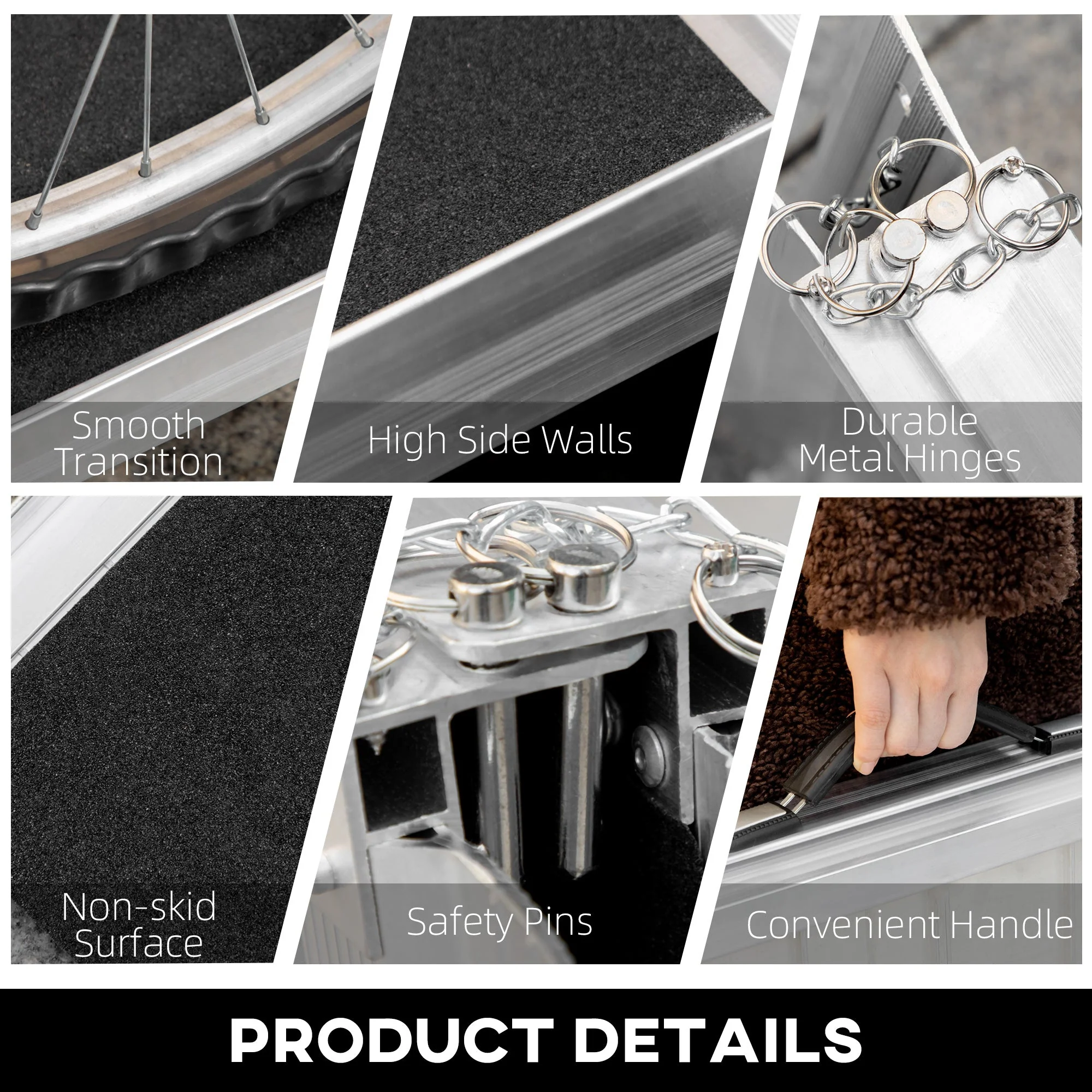 2ft Aluminium Duo Wheelchair Ramp Pushchair Mobility Assistance Folding w/ Carry Handle Locking Chain Portable 61L x 72W cm - Image 6