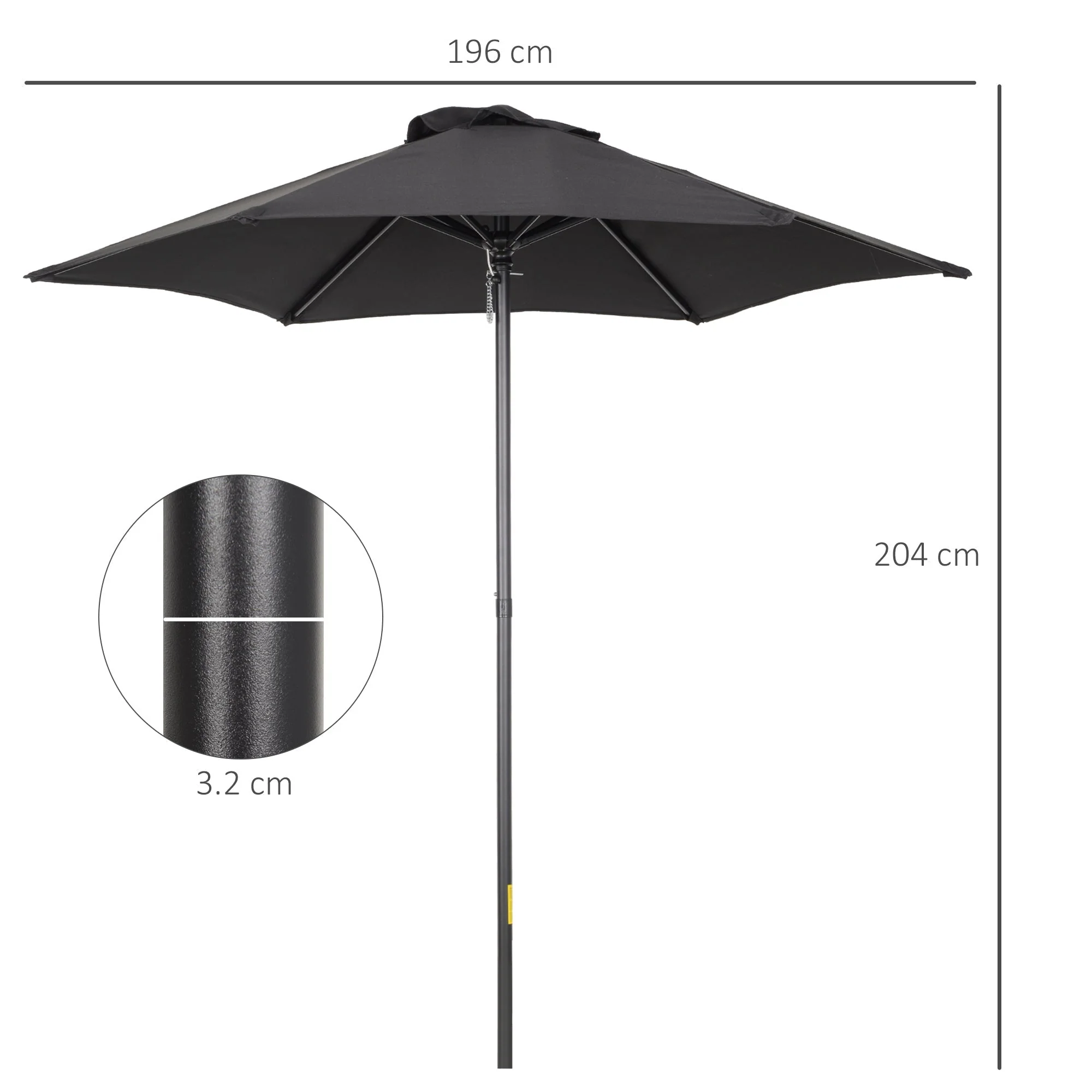 2m Aluminium Pole Garden Parasol - Black - Image 3