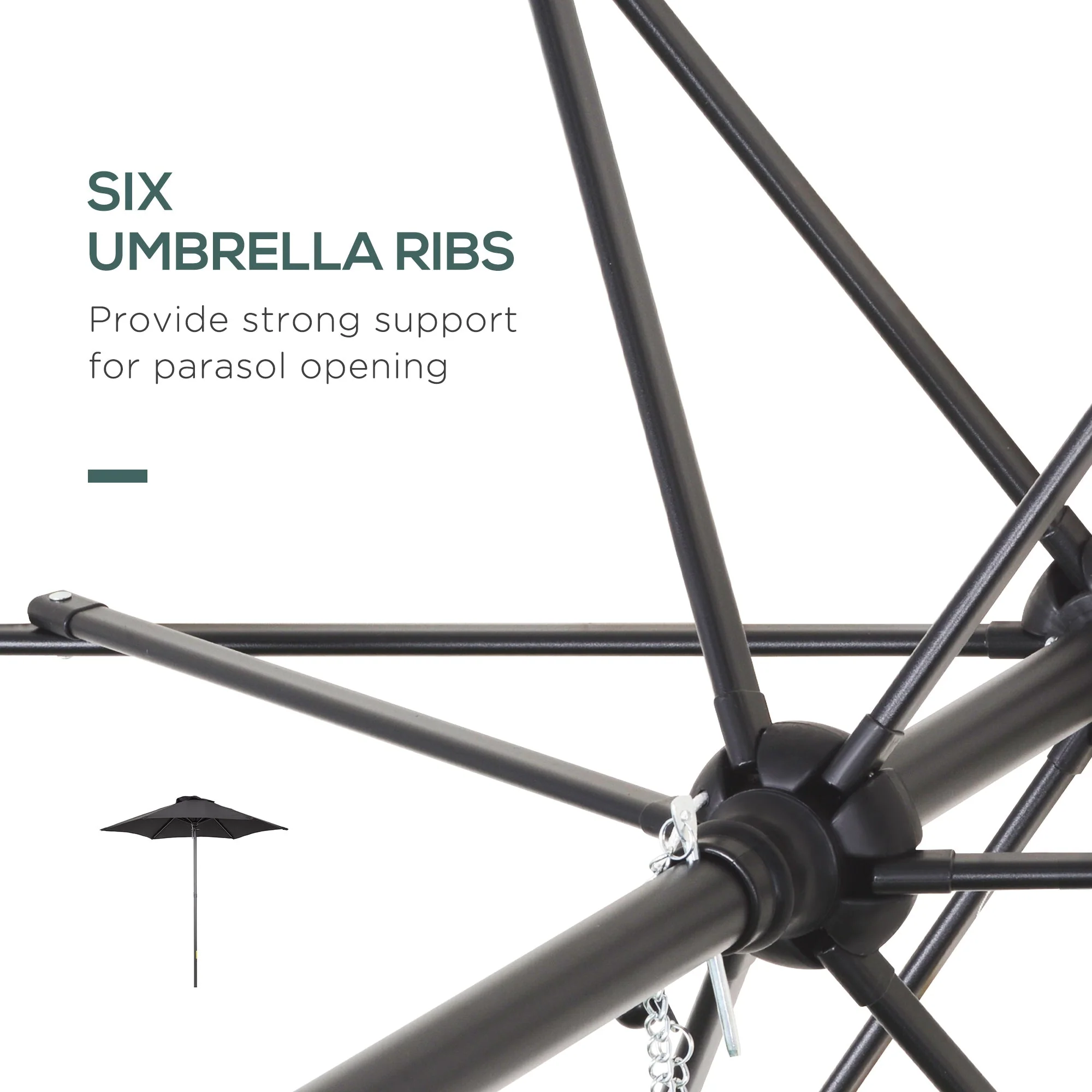2m Aluminium Pole Garden Parasol - Black - Image 5