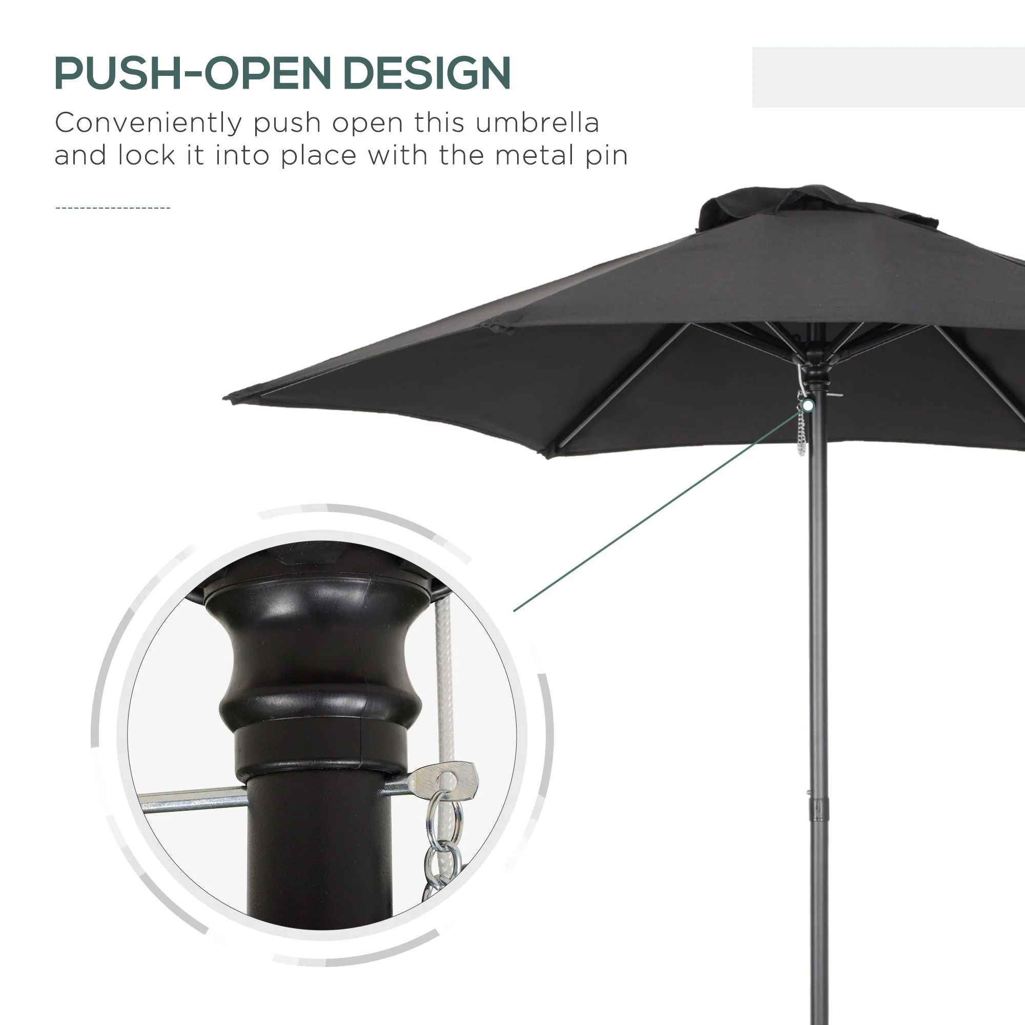 2m Aluminium Pole Garden Parasol - Black - Image 7