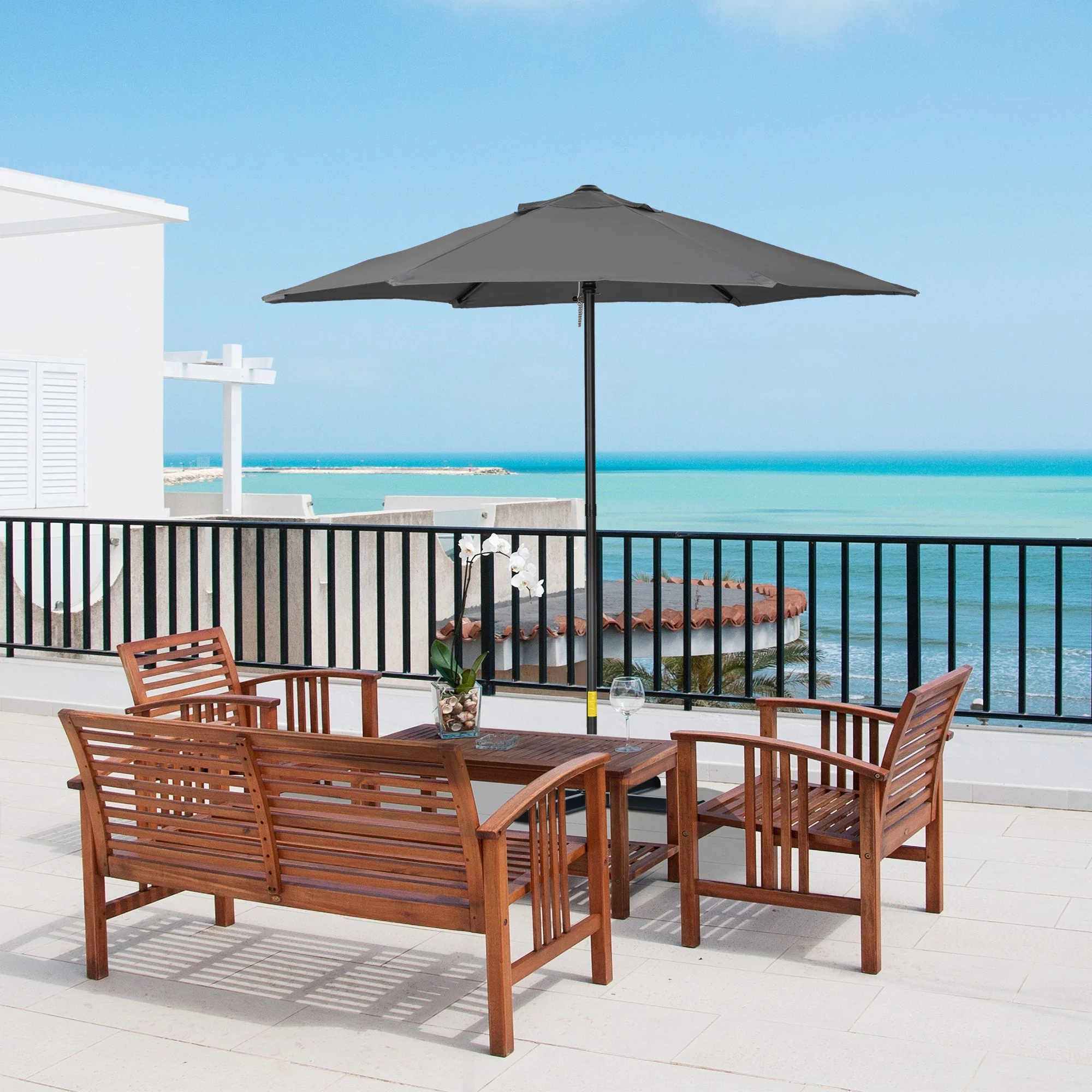 2m Aluminium Pole Garden Parasol - Dark Grey - Image 2
