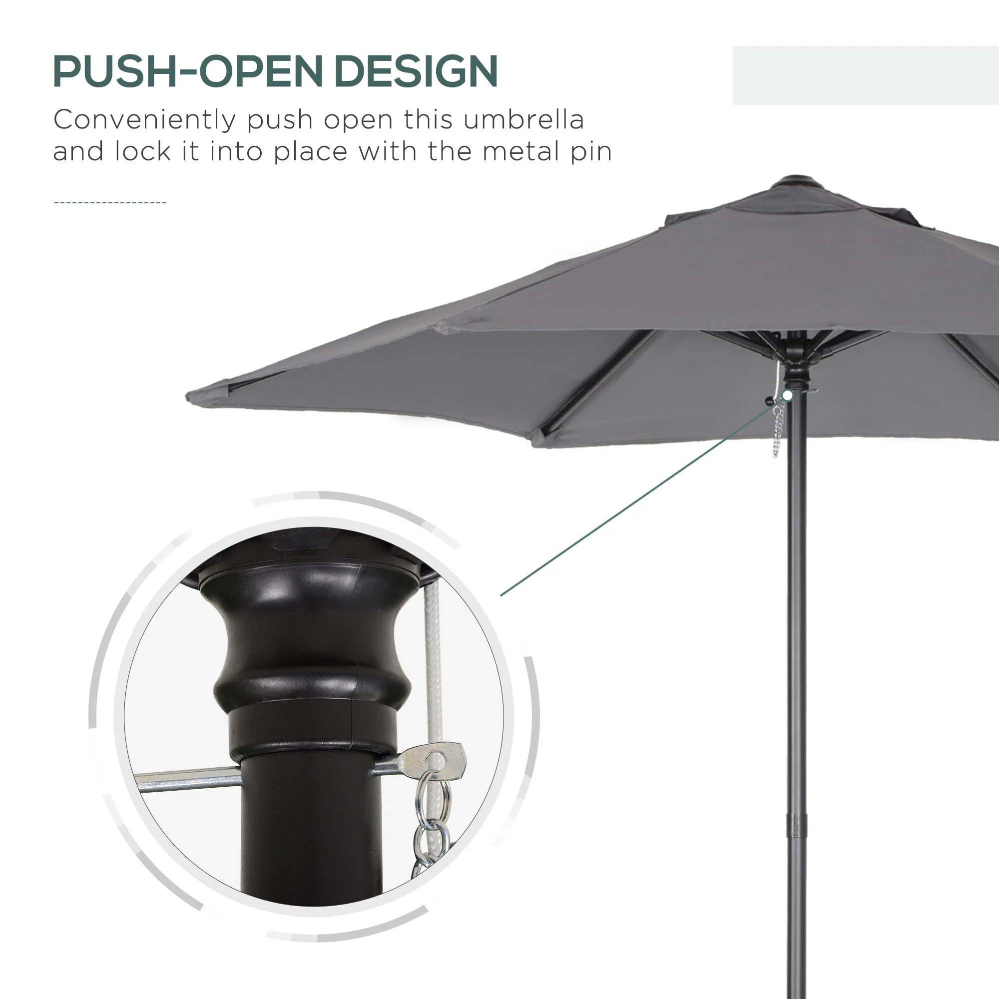 2m Aluminium Pole Garden Parasol - Dark Grey - Image 7