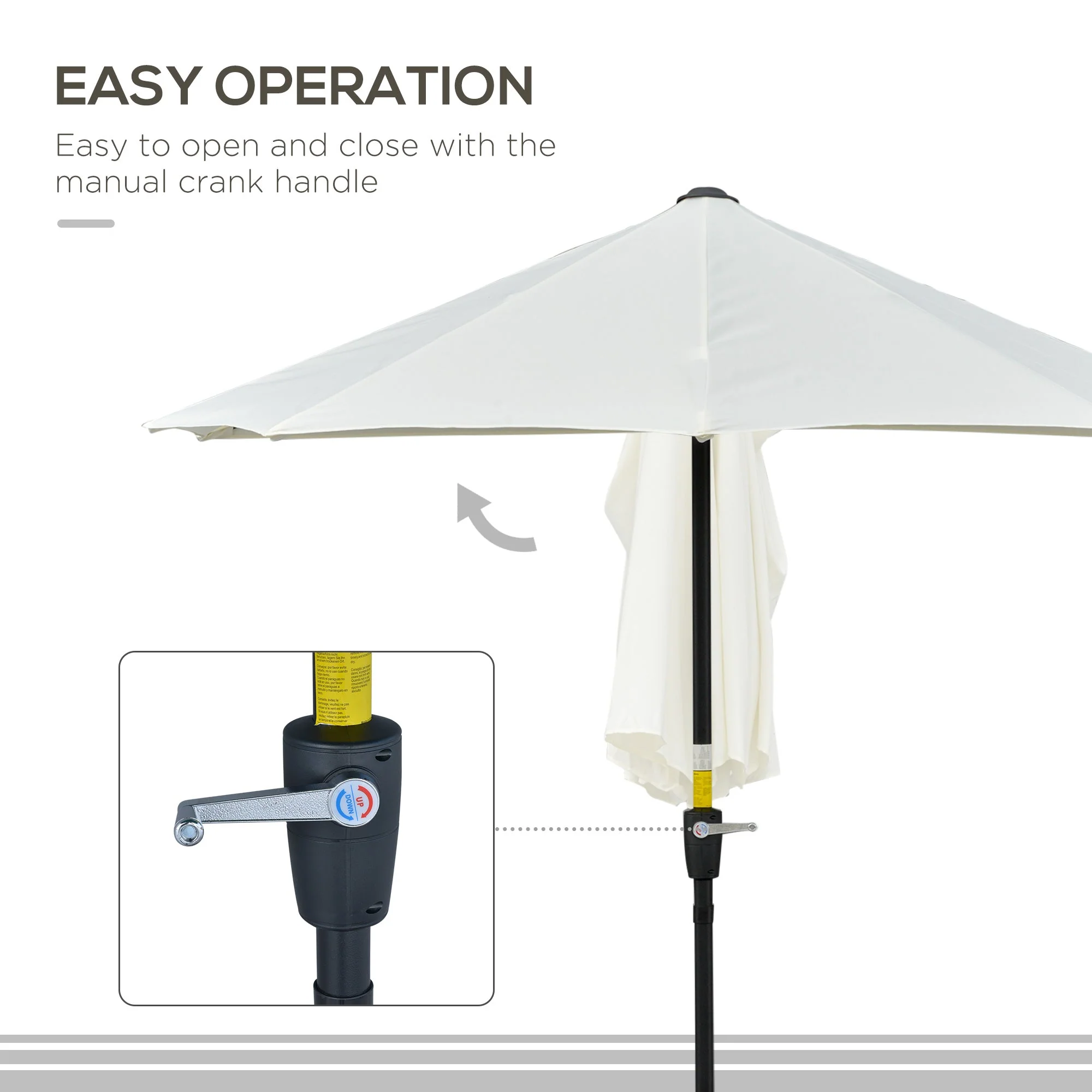 2m Half Parasol Market Umbrella Garden Balcony Parasol with Crank Handle - Image 5