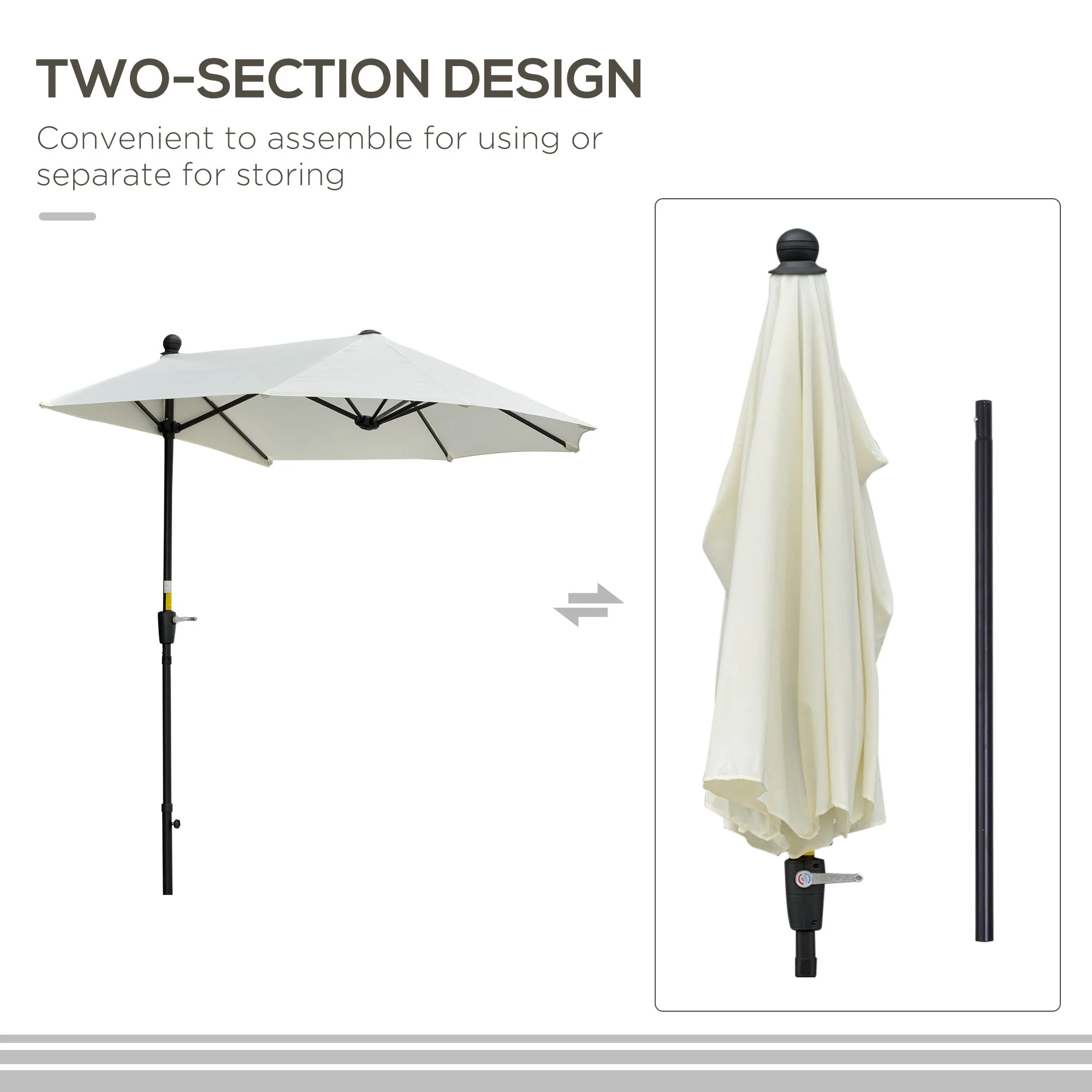 2m Half Parasol Market Umbrella Garden Balcony Parasol with Crank Handle - Image 6
