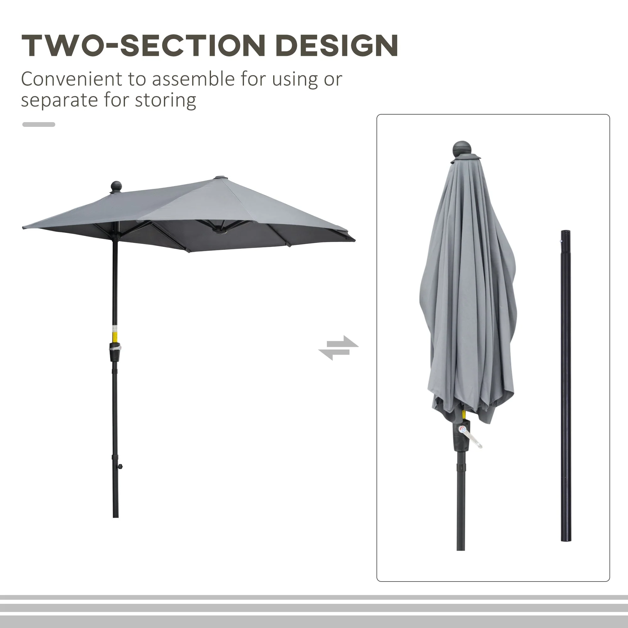 2m Half Parasol Market Umbrella Garden Balcony Parasol with Crank Handle - Image 5