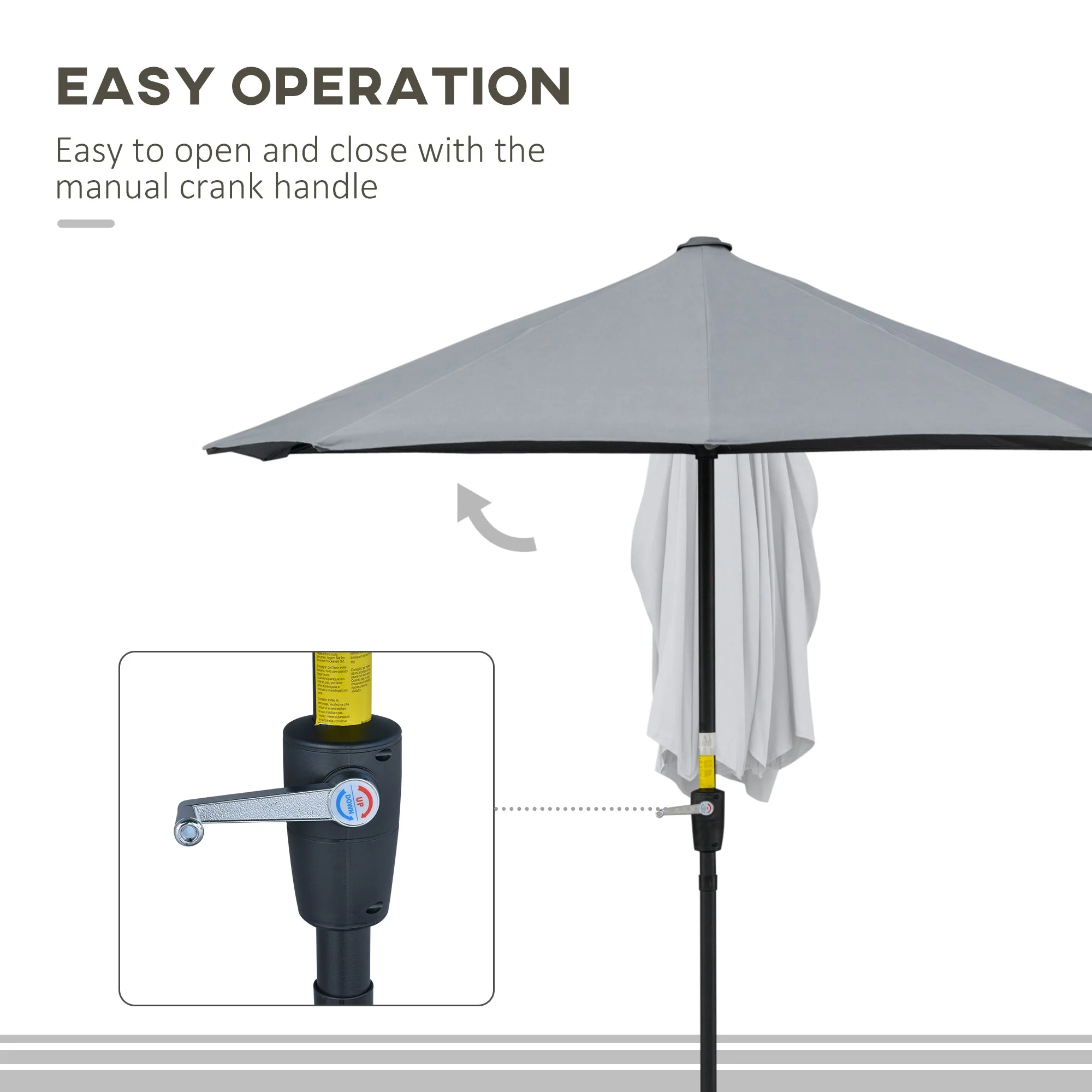 2m Half Parasol Market Umbrella Garden Balcony Parasol with Crank Handle - Image 6