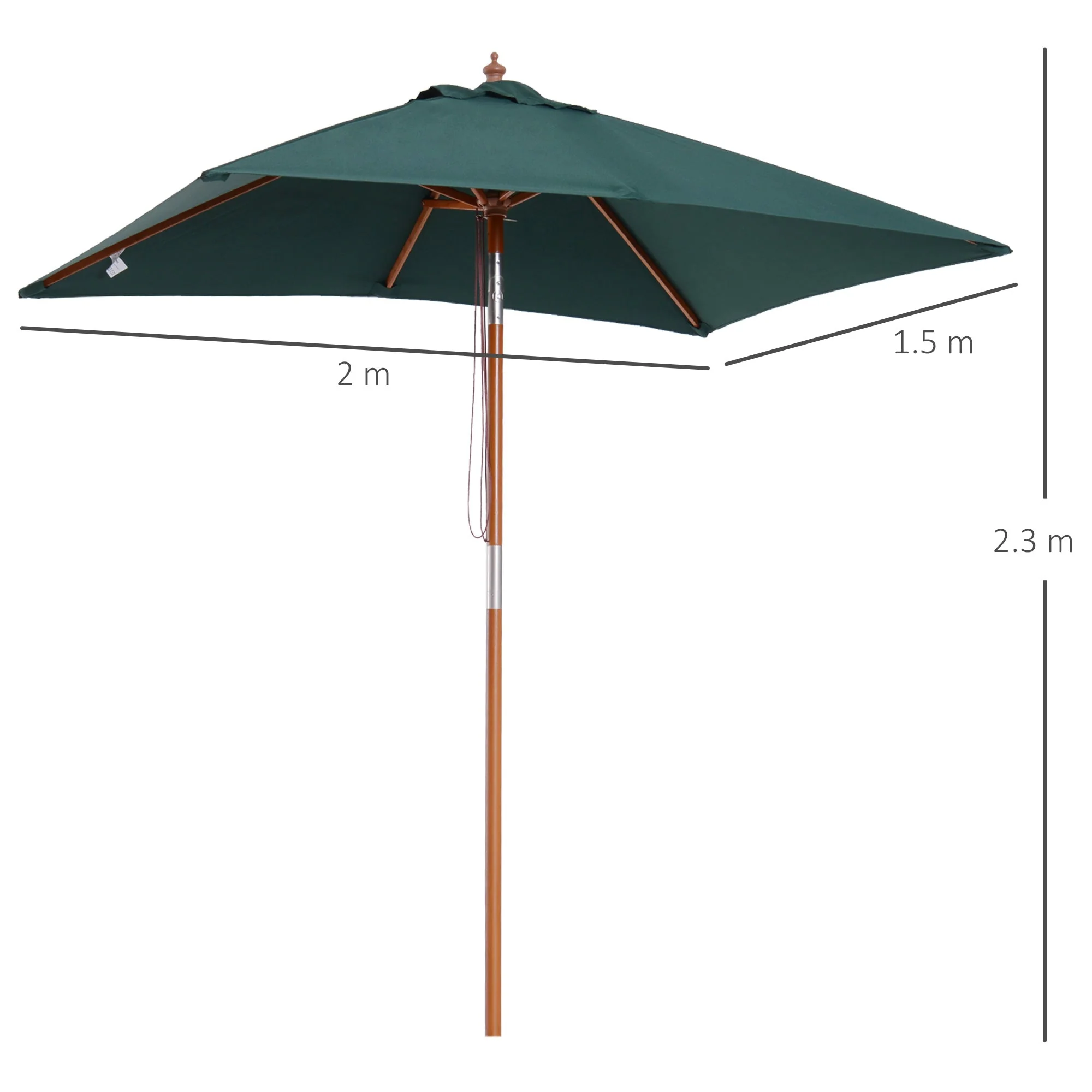 2m x 1.5m Garden Parasol Umbrella with Tilting Sunshade Canopy - Image 3