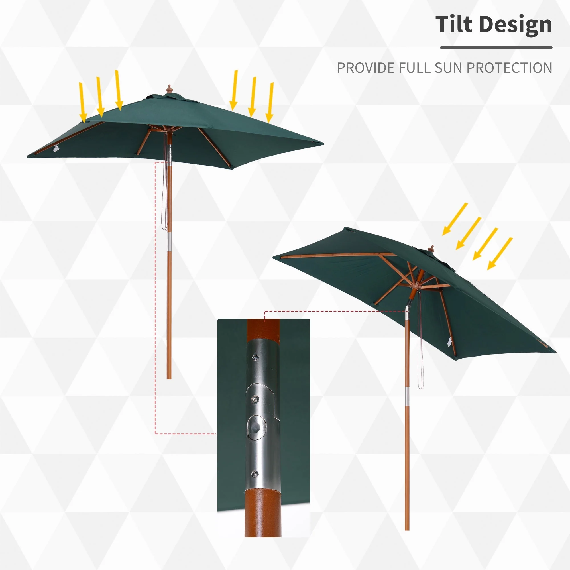 2m x 1.5m Garden Parasol Umbrella with Tilting Sunshade Canopy - Image 4