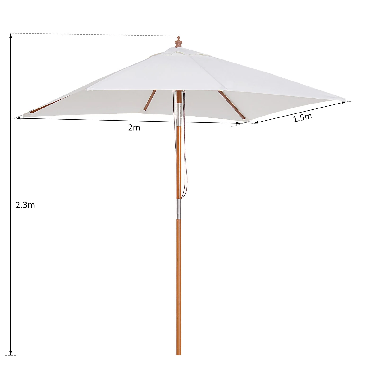 2m x 1.5m Garden Parasol Umbrella with Tilting Sunshade Canopy - Image 3