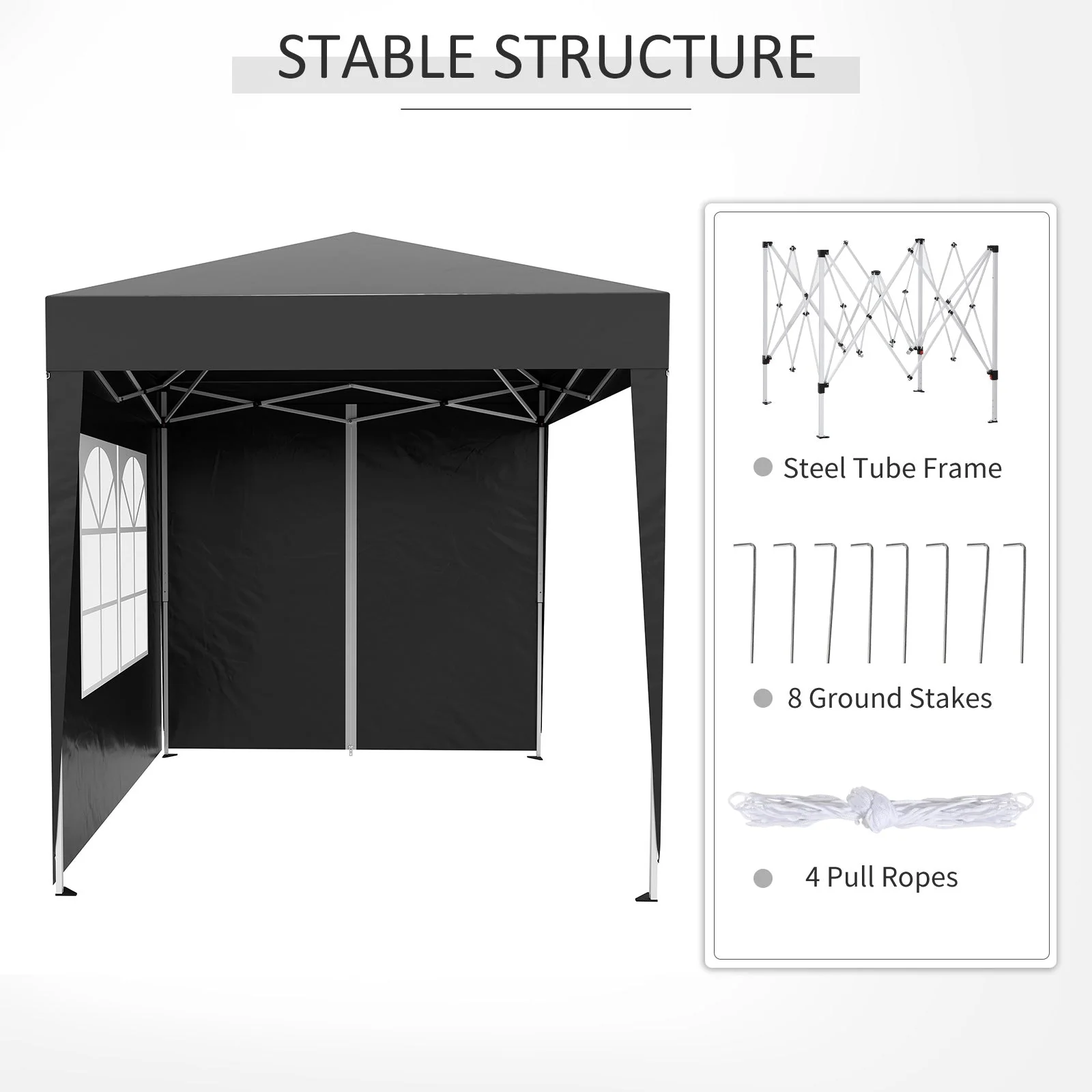 2m x 2m Garden Pop Up Gazebo Marquee Party Tent Wedding Awning Canopy New With free Carrying Case Black + Removable 2 Walls 2 Windows - Image 9