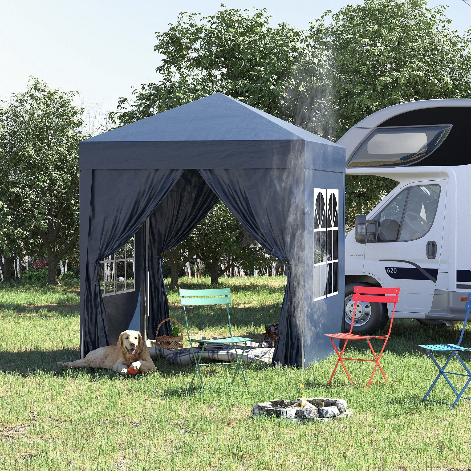 2m x 2m Garden Pop Up Gazebo Marquee Party Tent Wedding Awning Canopy New With free Carrying Case Blue + Removable 2 Walls 2 Windows - Image 2