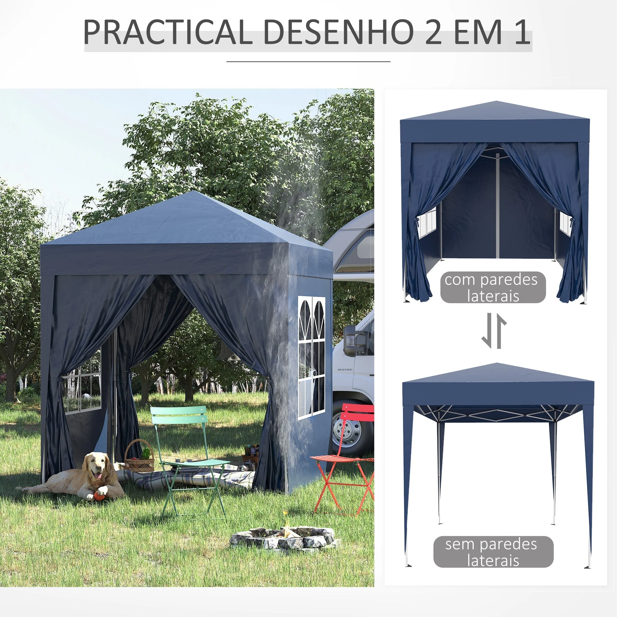 2m x 2m Garden Pop Up Gazebo Marquee Party Tent Wedding Awning Canopy New With free Carrying Case Blue + Removable 2 Walls 2 Windows - Image 5