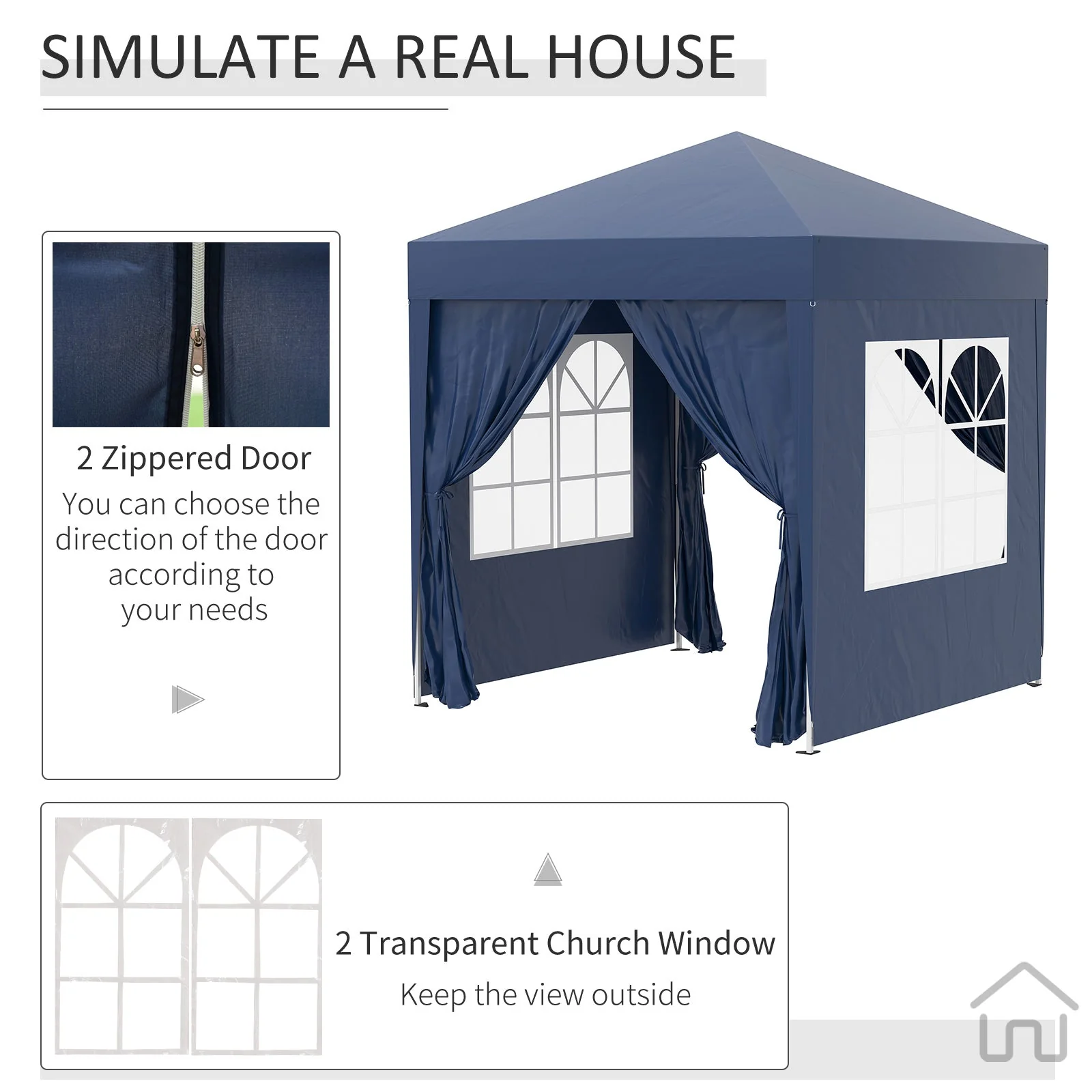 2m x 2m Garden Pop Up Gazebo Marquee Party Tent Wedding Awning Canopy New With free Carrying Case Blue + Removable 2 Walls 2 Windows - Image 6