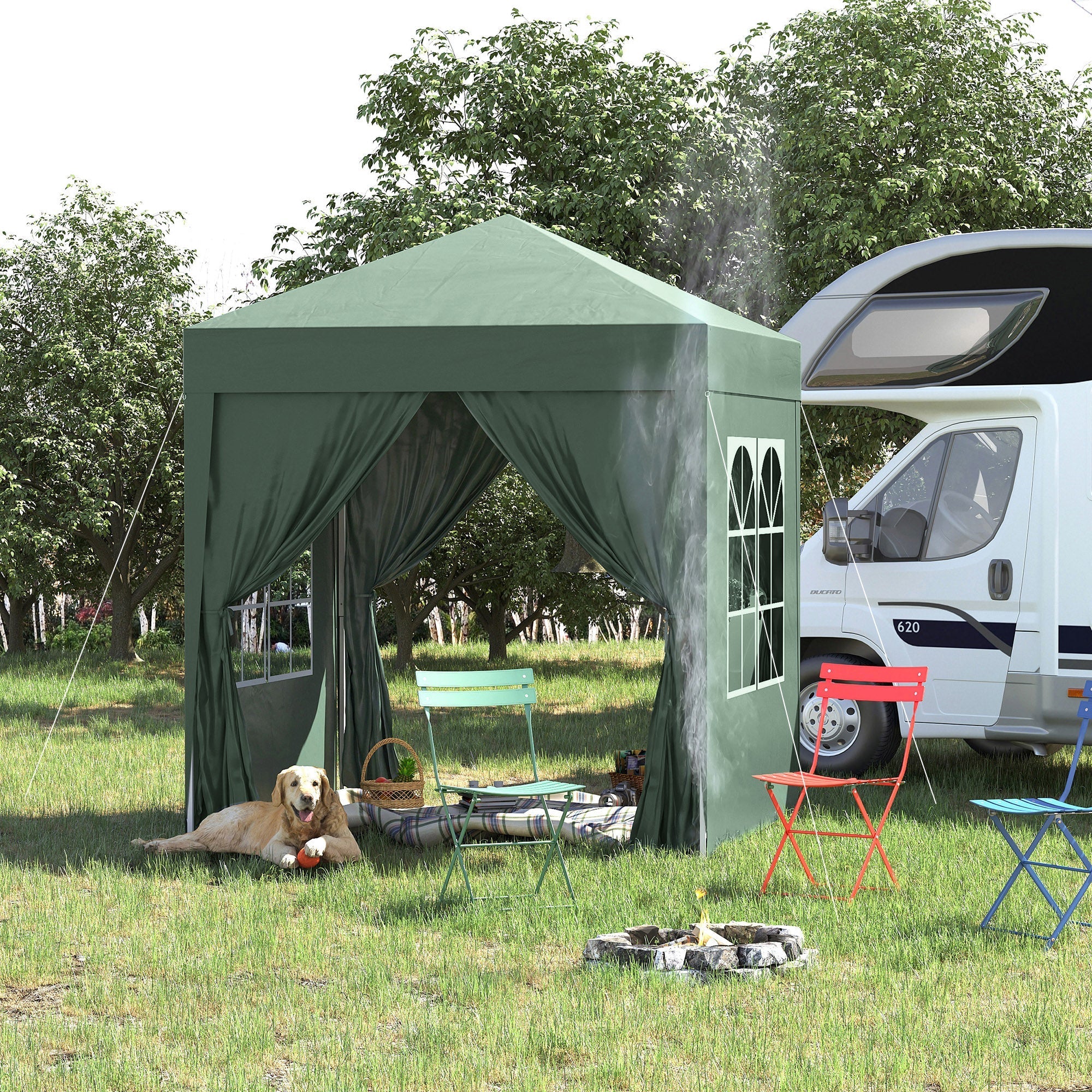 2m x 2m Garden Pop Up Gazebo Marquee Party Tent Wedding Awning Canopy New With free Carrying Case Green + Removable 2 Walls 2 Windows - Image 2