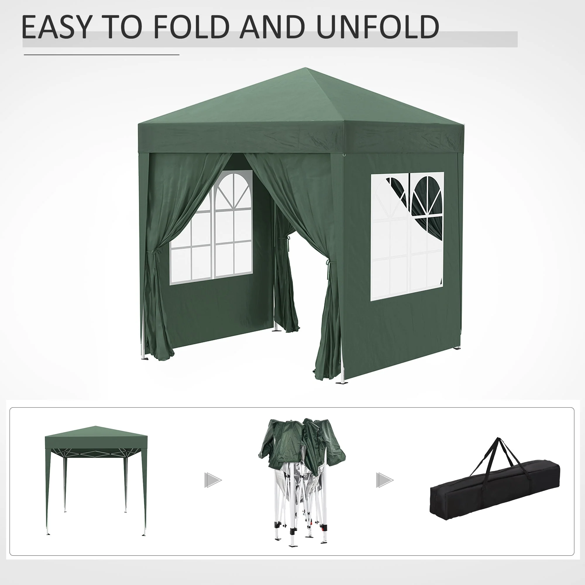 2m x 2m Garden Pop Up Gazebo Marquee Party Tent Wedding Awning Canopy New With free Carrying Case Green + Removable 2 Walls 2 Windows - Image 6