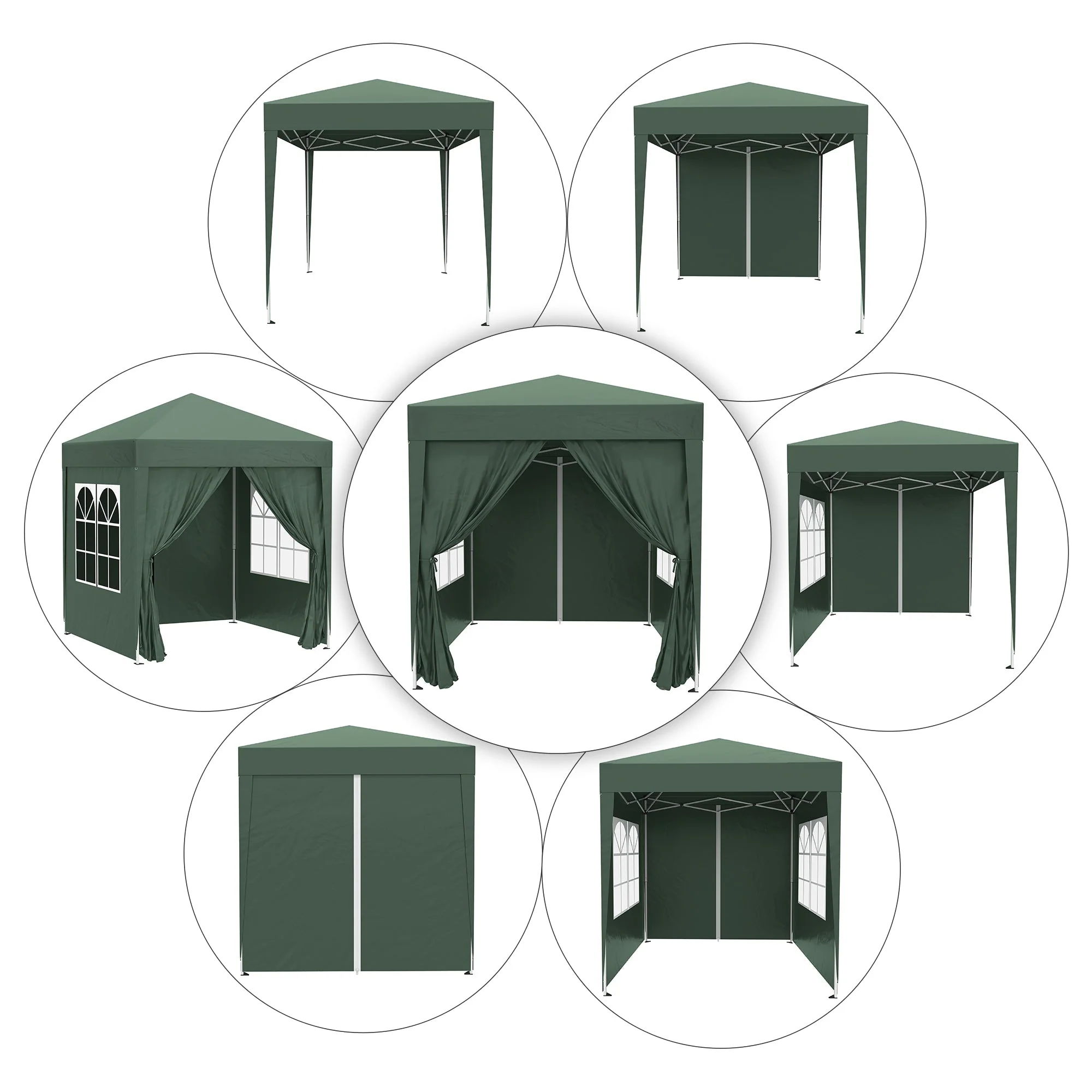 2m x 2m Garden Pop Up Gazebo Marquee Party Tent Wedding Awning Canopy New With free Carrying Case Green + Removable 2 Walls 2 Windows - Image 9