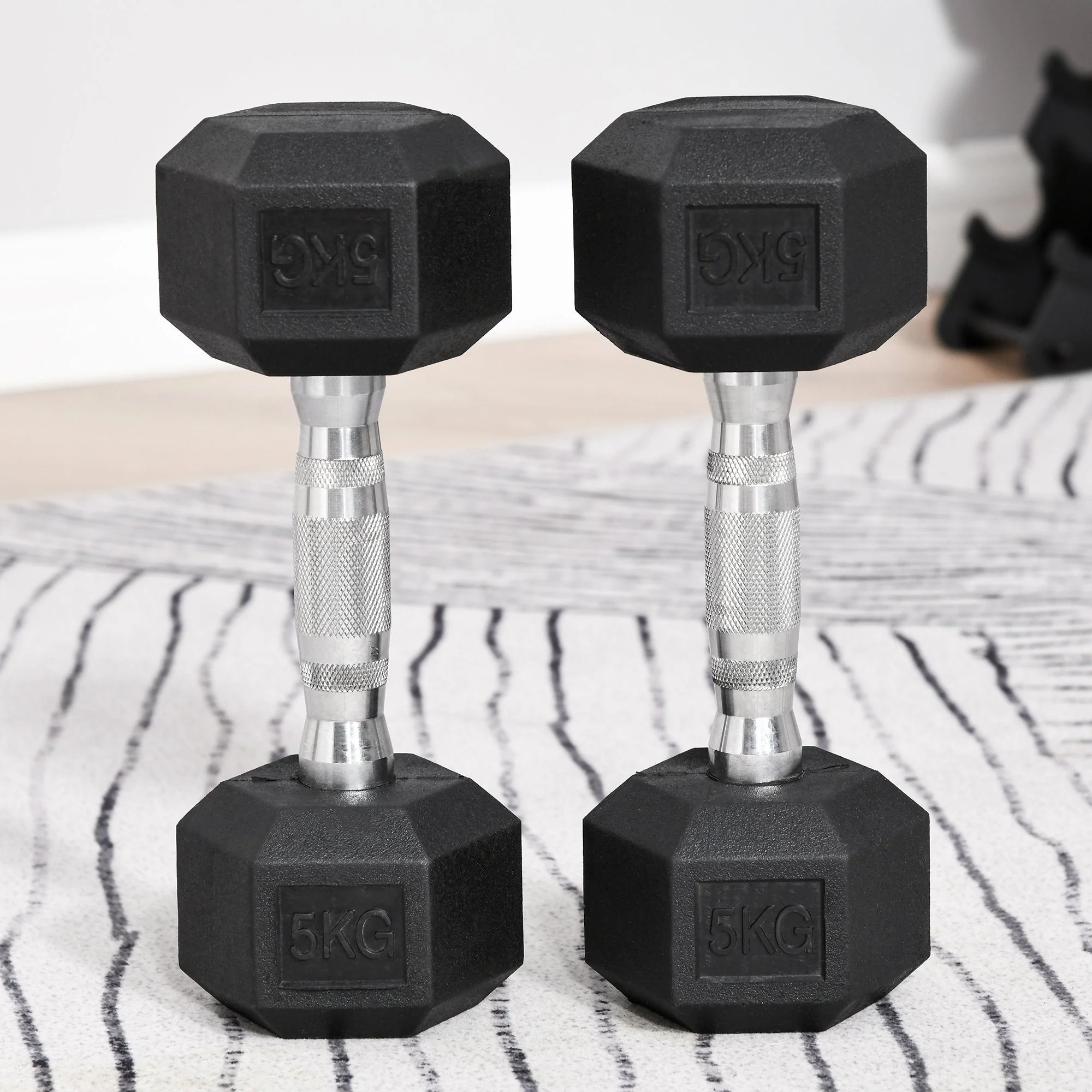 2x5kg Rubber Dumbbell Sports Hex Weights Sets Gym Fitness Lifting Home - Image 8