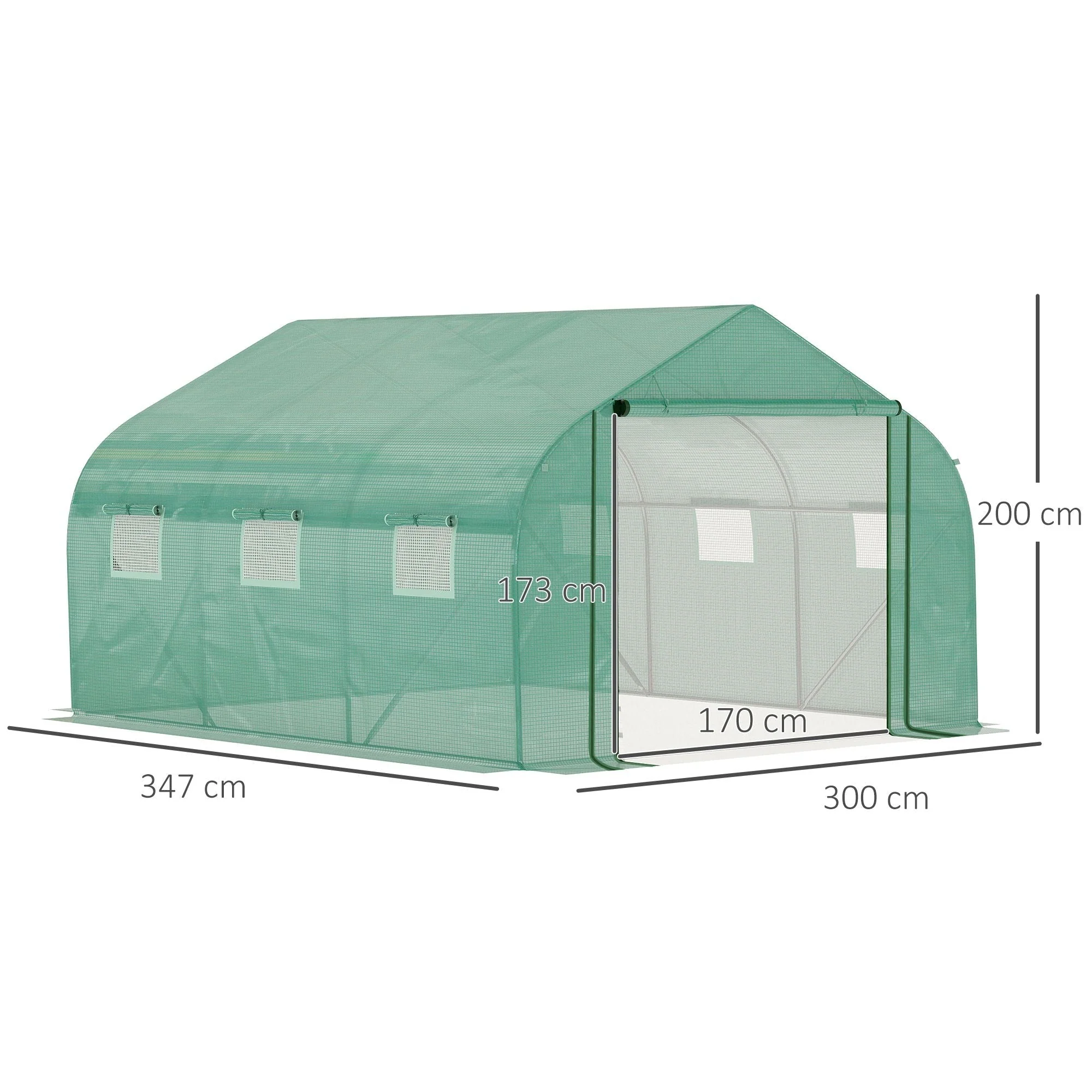3.47 x 3 x 2m Walk-in Tunnel Greenhouse w/ Roll Up Door and 6 Windows - Image 3
