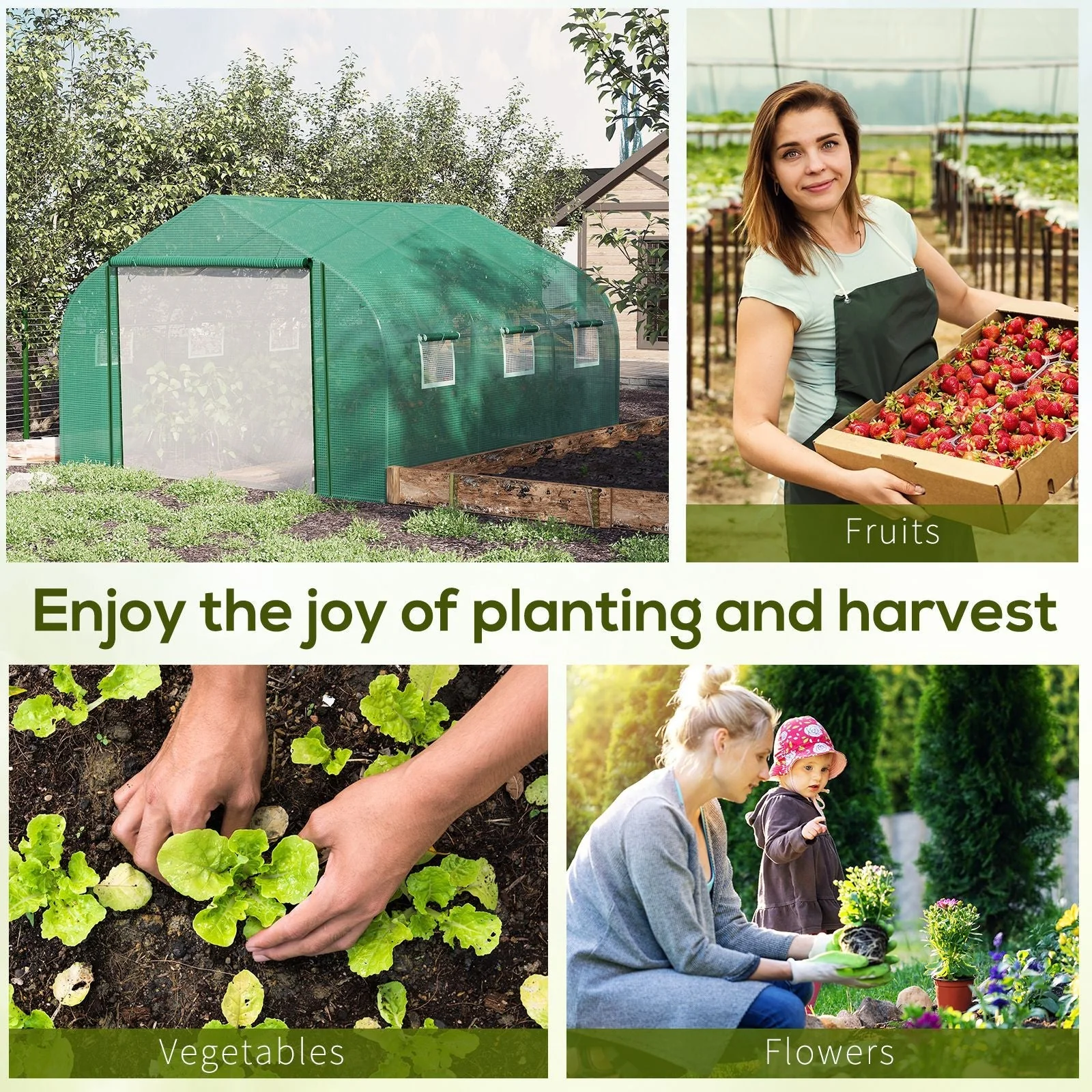 3.47 x 3 x 2m Walk-in Tunnel Greenhouse w/ Roll Up Door and 6 Windows - Image 7