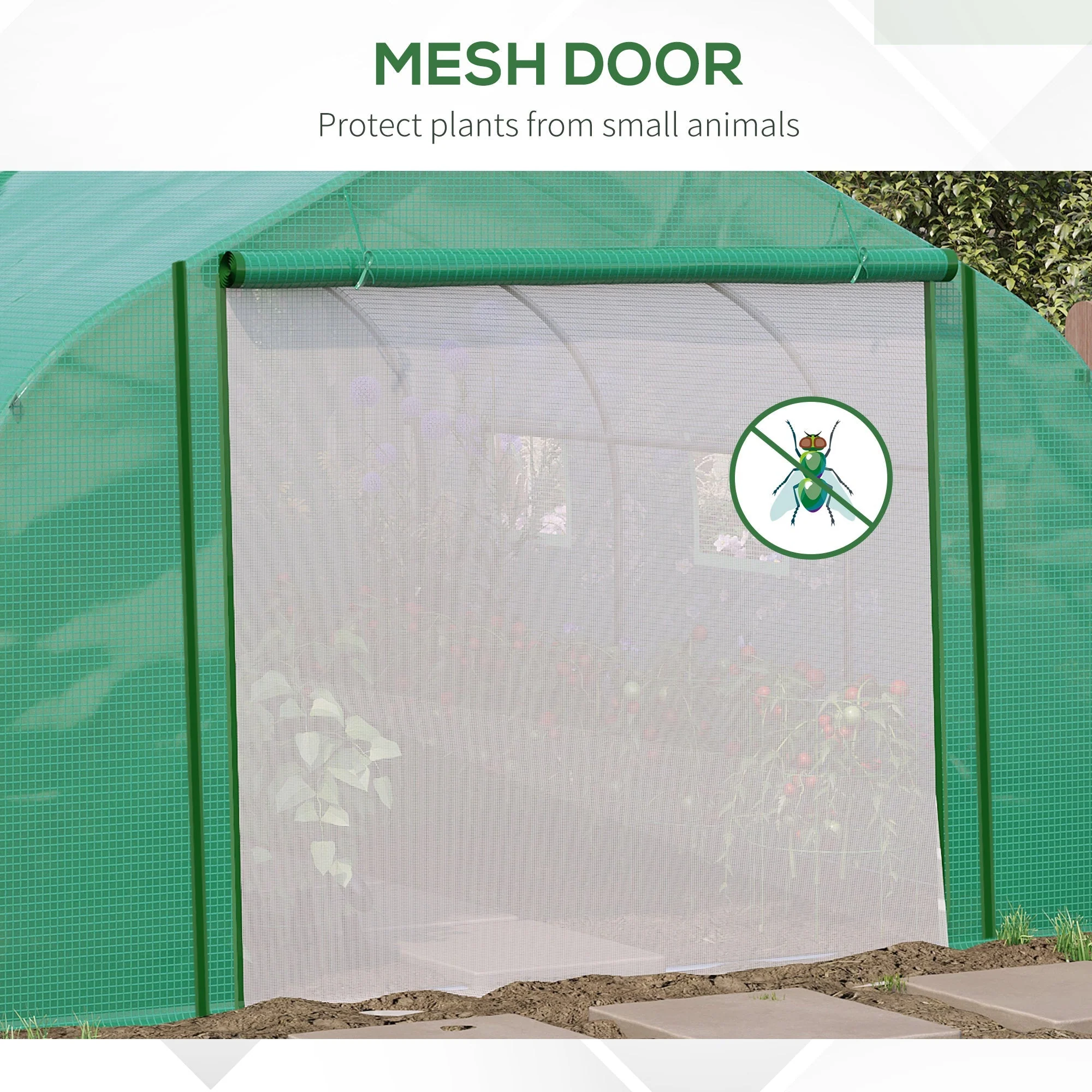 3.47 x 3 x 2m Walk-in Tunnel Greenhouse w/ Roll Up Door and 6 Windows - Image 8