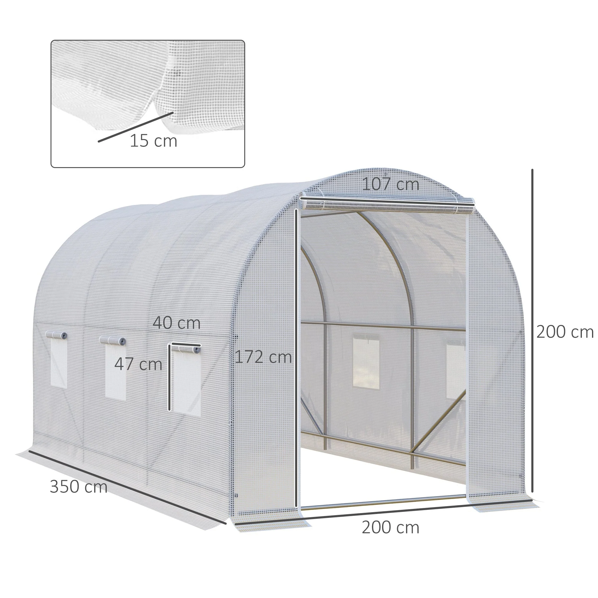 3.5 x 2 x 2 m Large Galvanised Steel Frame Outdoor Poly Tunnel Garden Walk-In Patio Greenhouse - White - Image 3