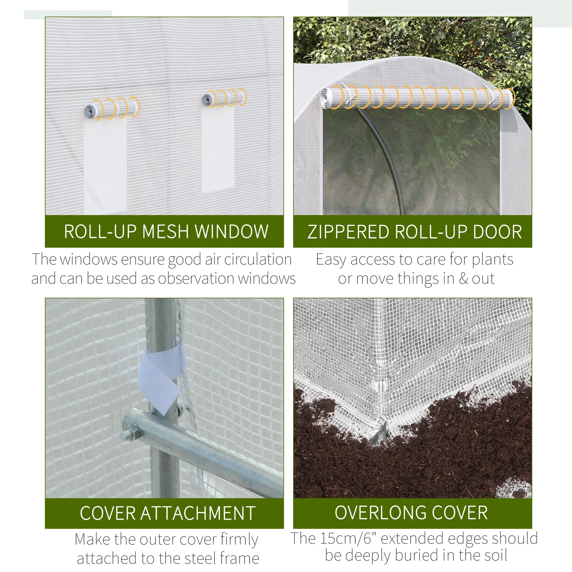 3.5 x 2 x 2 m Large Galvanised Steel Frame Outdoor Poly Tunnel Garden Walk-In Patio Greenhouse - White - Image 4