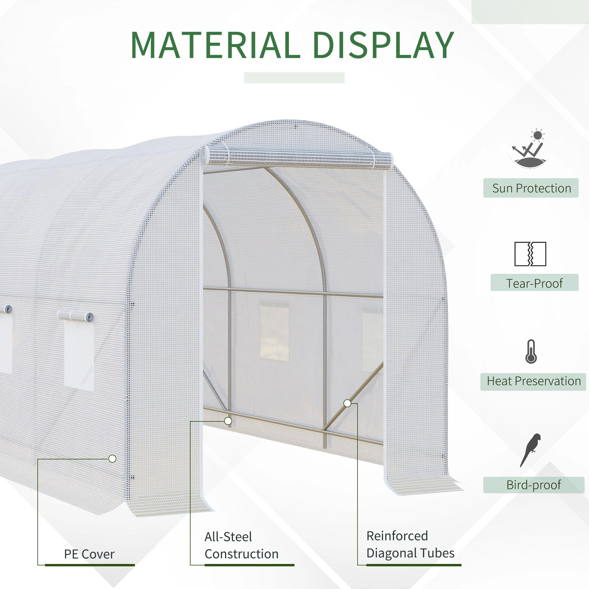 3.5 x 2 x 2 m Large Galvanised Steel Frame Outdoor Poly Tunnel Garden Walk-In Patio Greenhouse - White - Image 5