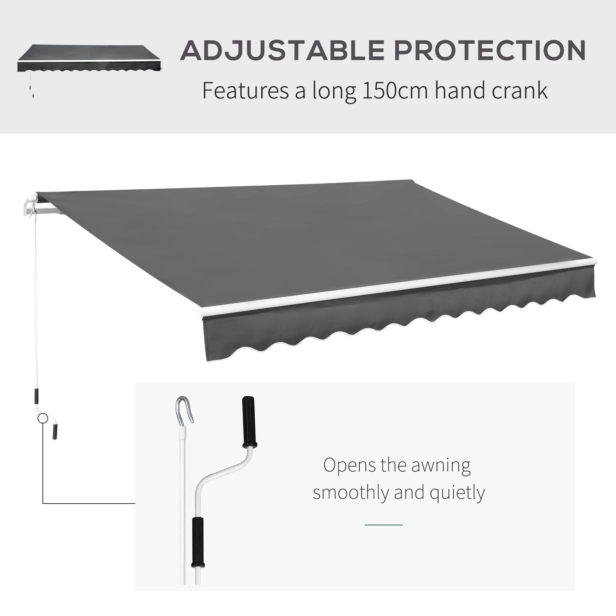 3.5M x 2.5M Manual Awning Canopy Retractable Sun Shade Shelter for Garden Patio - Image 5