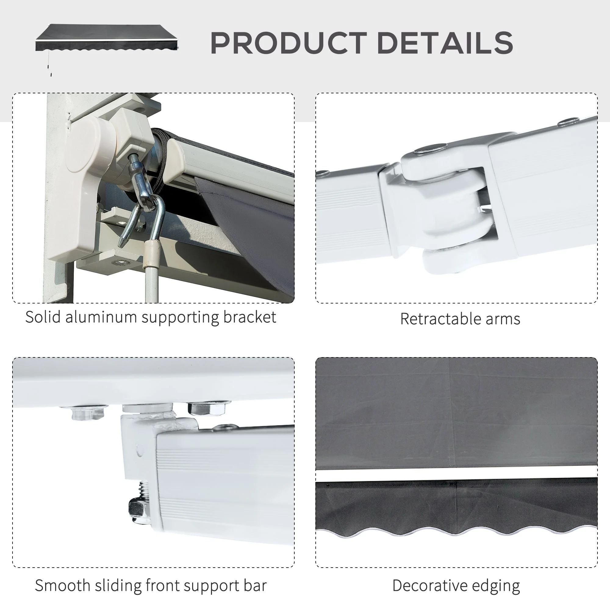 3.5M x 2.5M Manual Awning Canopy Retractable Sun Shade Shelter for Garden Patio - Image 7