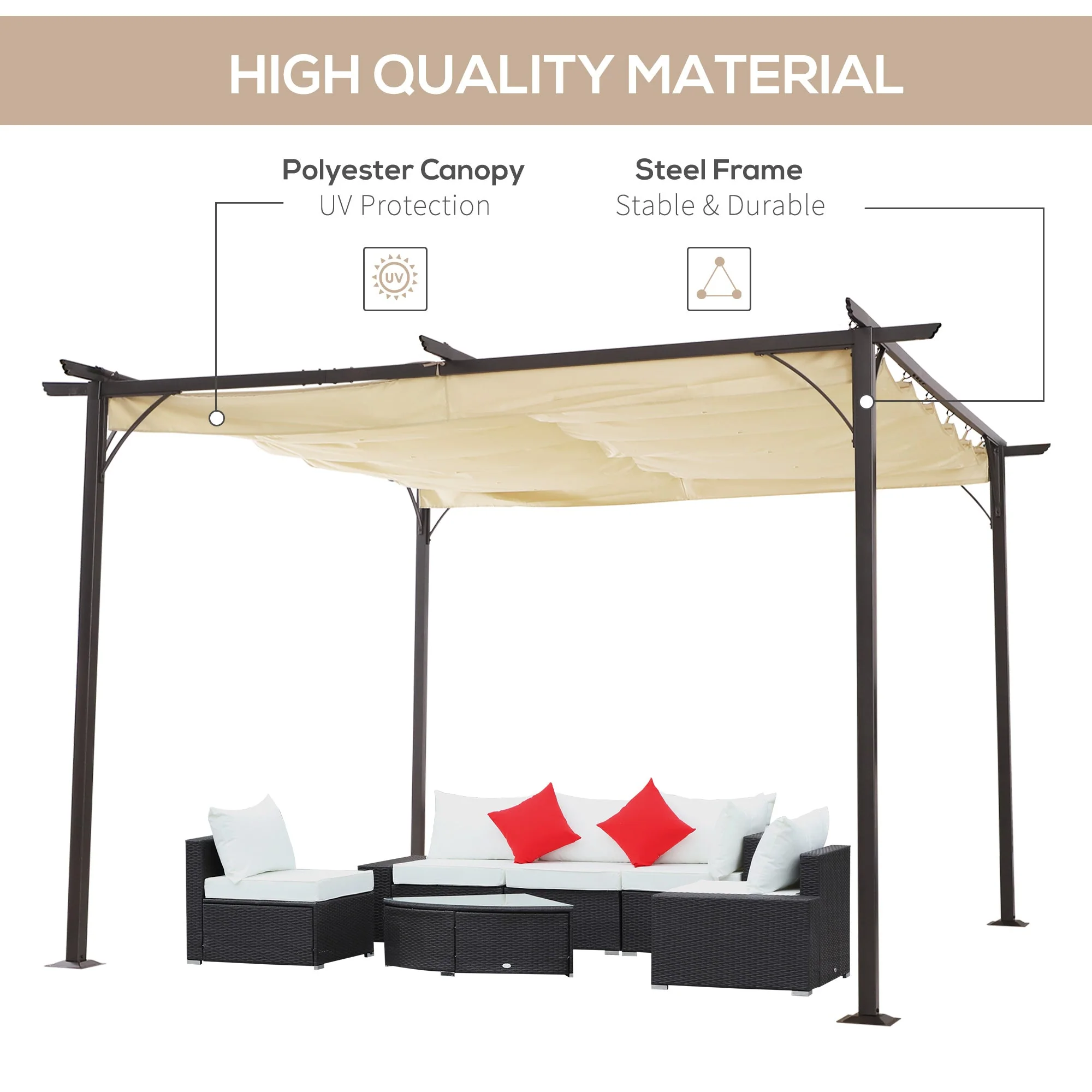 3.5M X 3.5M Metal Pergola Gazebo Awning Retractable Canopy Outdoor Garden Sun Shade Shelter Marquee Party BBQ - Image 4