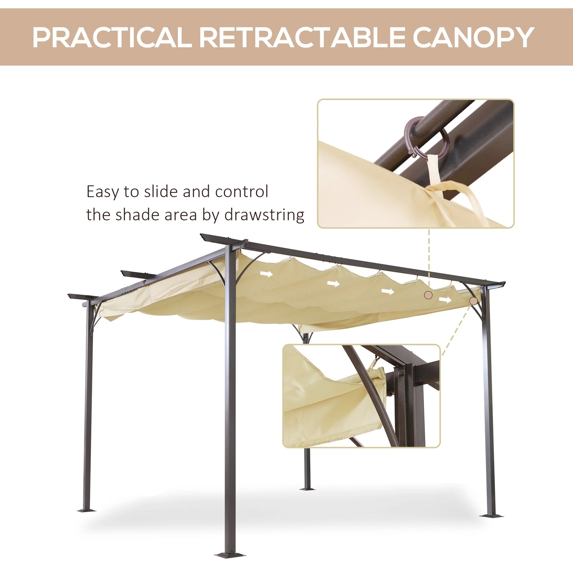 3.5M X 3.5M Metal Pergola Gazebo Awning Retractable Canopy Outdoor Garden Sun Shade Shelter Marquee Party BBQ - Image 5