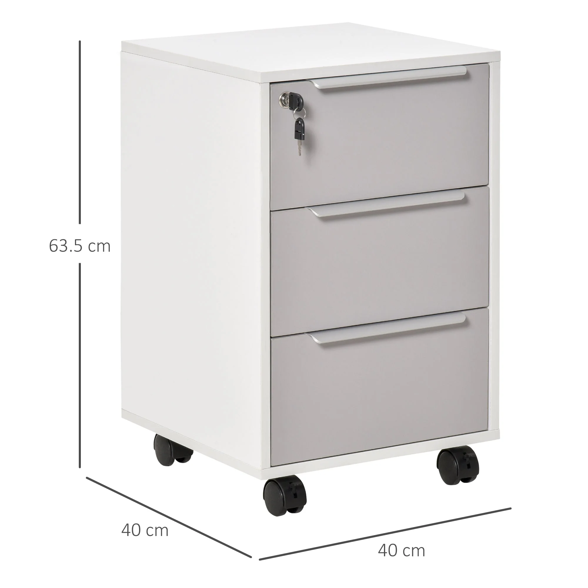 3-Drawer Locking File Cabinet Mobile Chest of Drawers Side Table on Wheels - Image 3