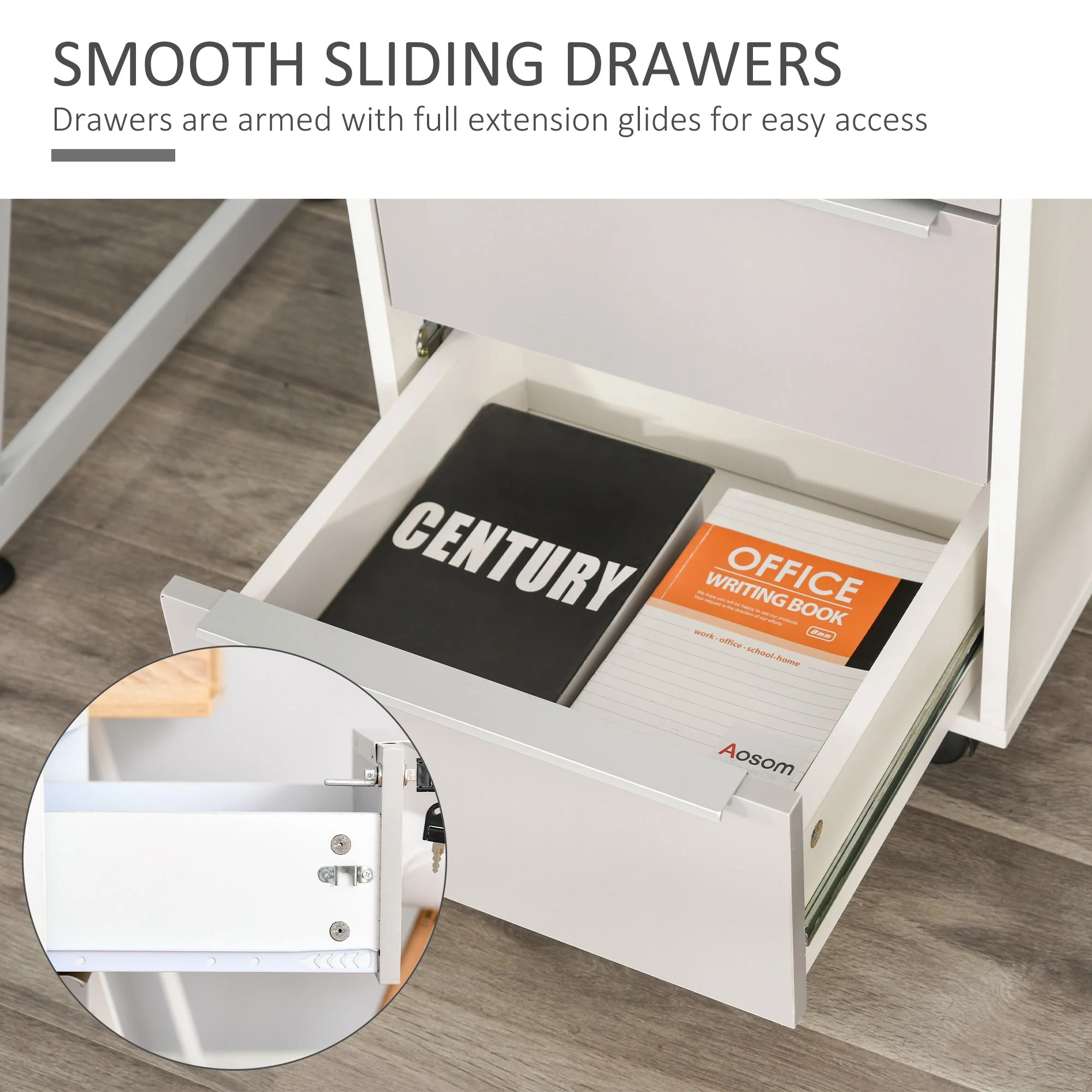 3-Drawer Locking File Cabinet Mobile Chest of Drawers Side Table on Wheels - Image 7