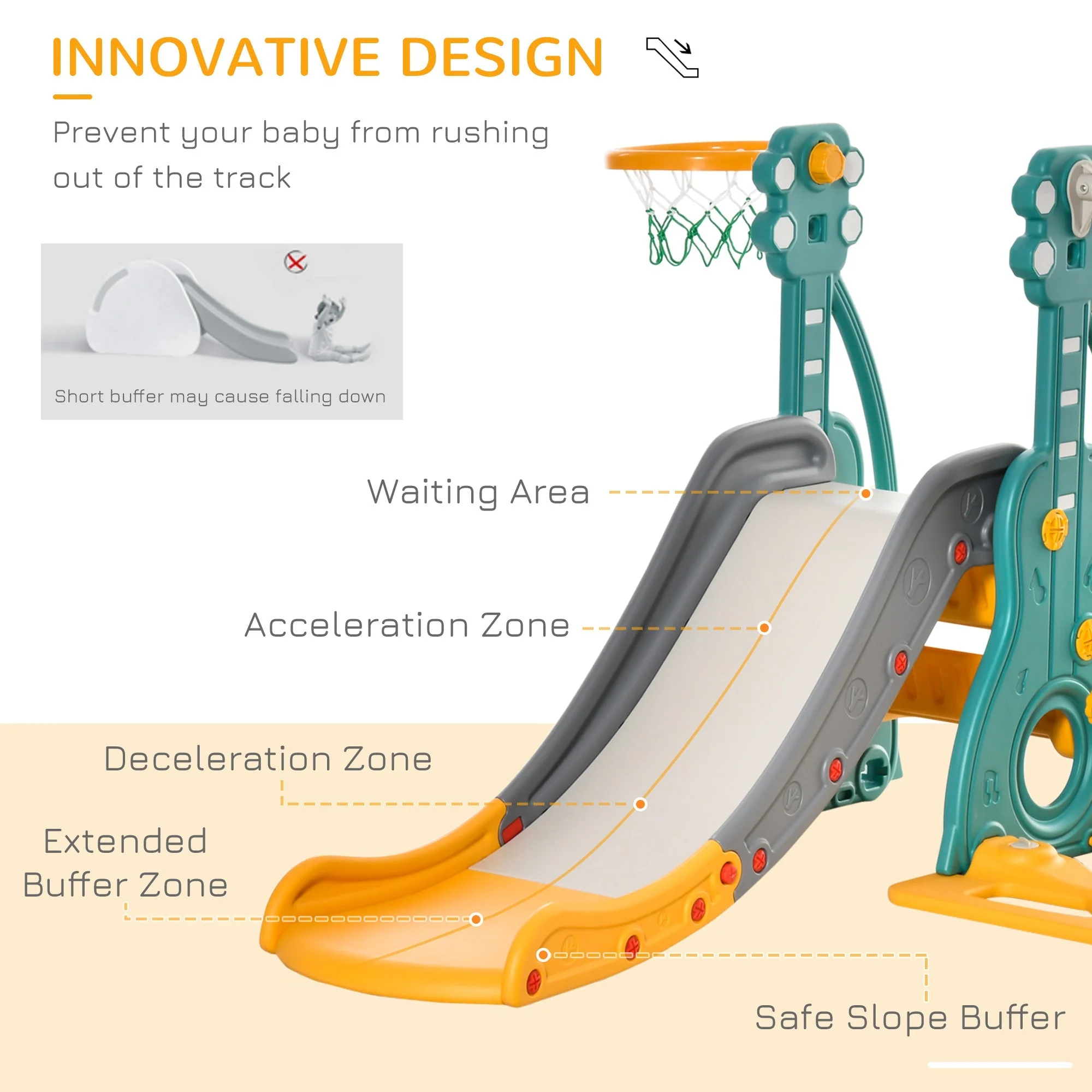 3-IN-1 Kids Swing and Slide Set Activity Center w/ Basketball Hoop Slide Swing - Image 4
