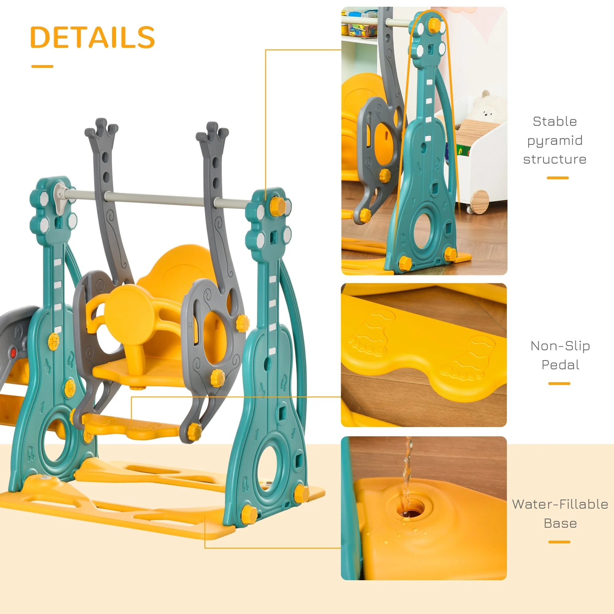 3-IN-1 Kids Swing and Slide Set Activity Center w/ Basketball Hoop Slide Swing - Image 6