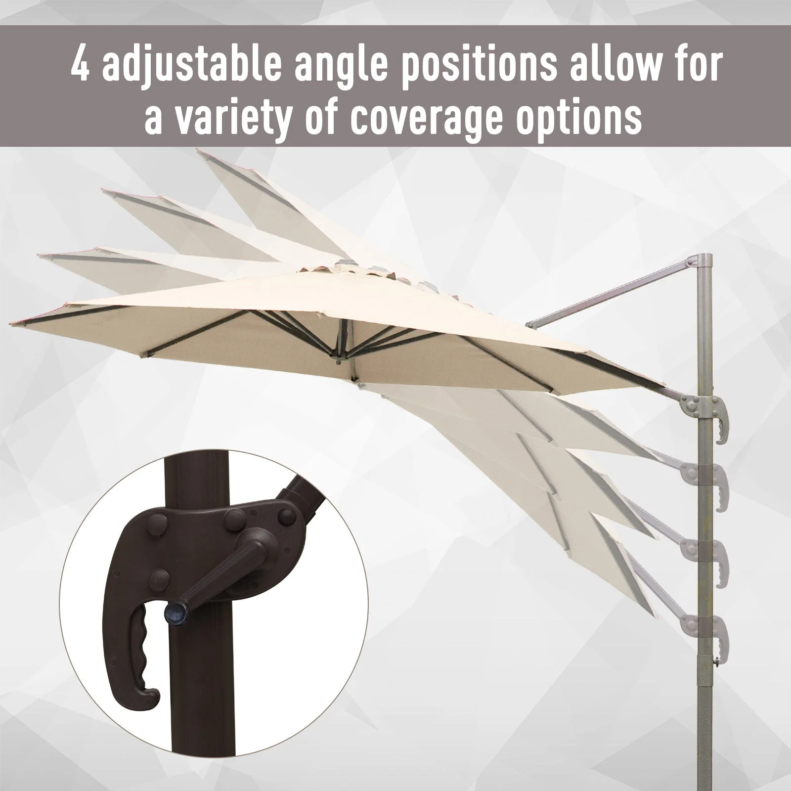 3 m Beach Hanging Umbrella Parasol W/Hand Crank-Beige - Image 5