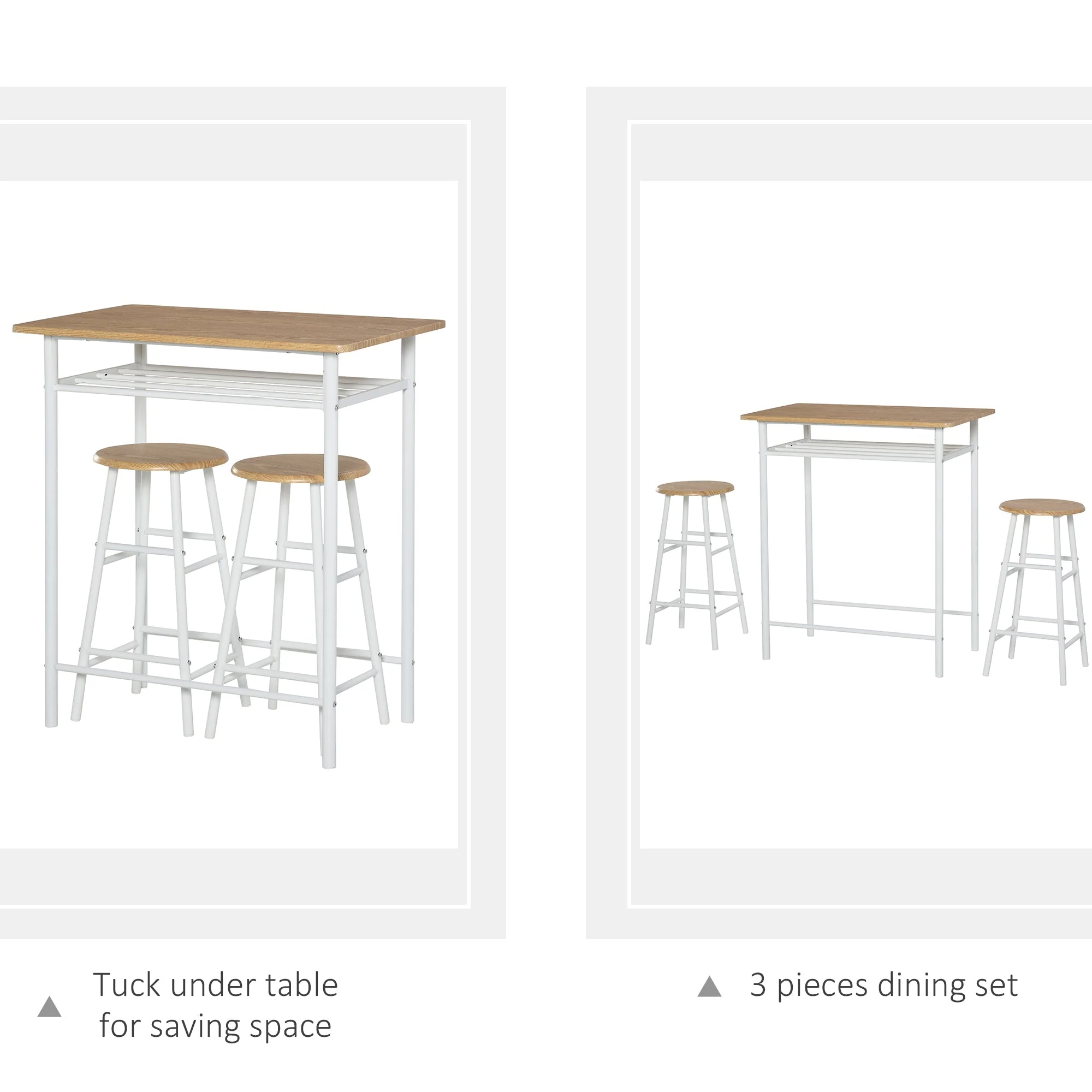 3-Piece Dining Kitchen Set with 1 Table and 2 Matching Chairs for Home Pub Cafe - Image 3
