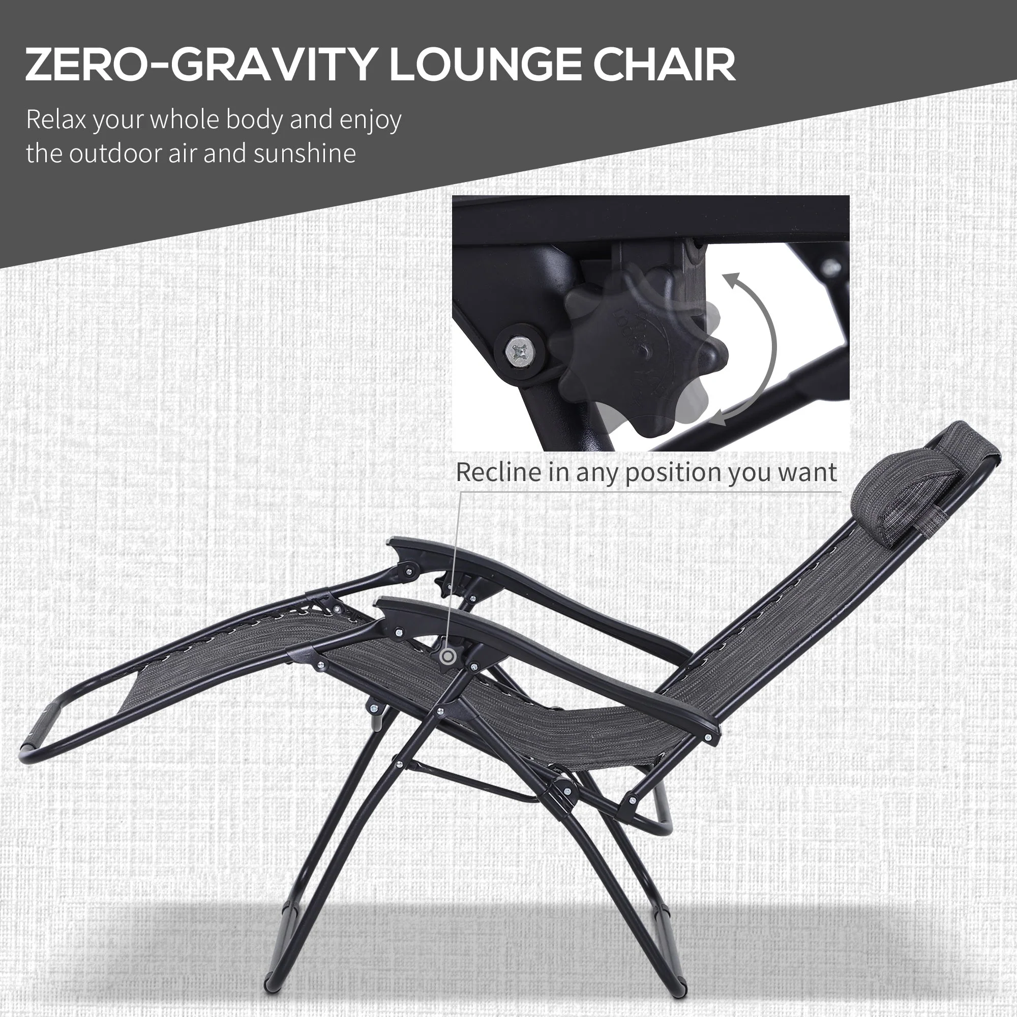 3-Piece Folding Zero Gravity Chairs Sun Lounger Table Set w/ Cup Holders Reclining Garden Yard Pool - Image 4