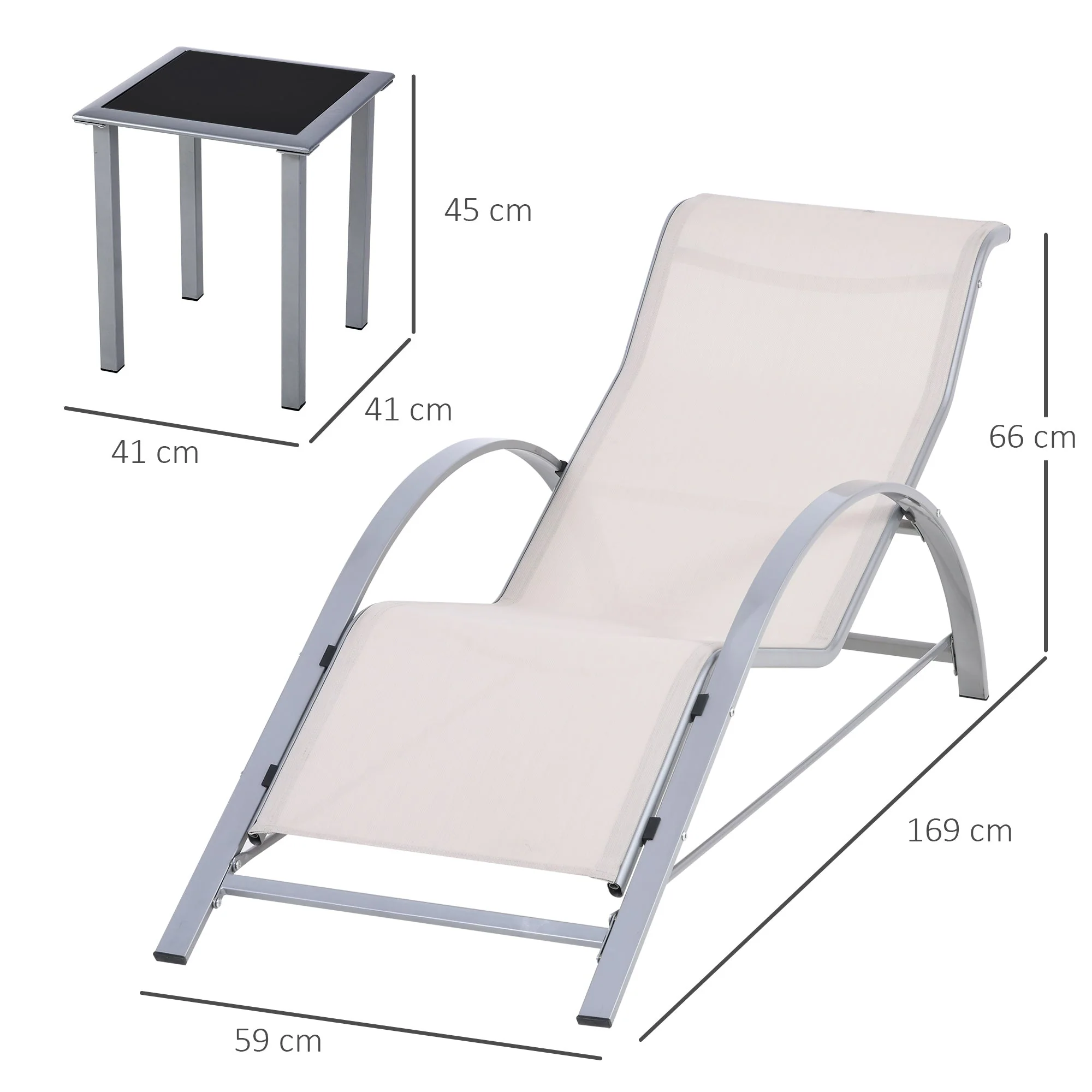 3-Pieces Lounge Chair Set Metal Frame Garden Outdoor Recliner Sunbathing Chair with Table - Image 3