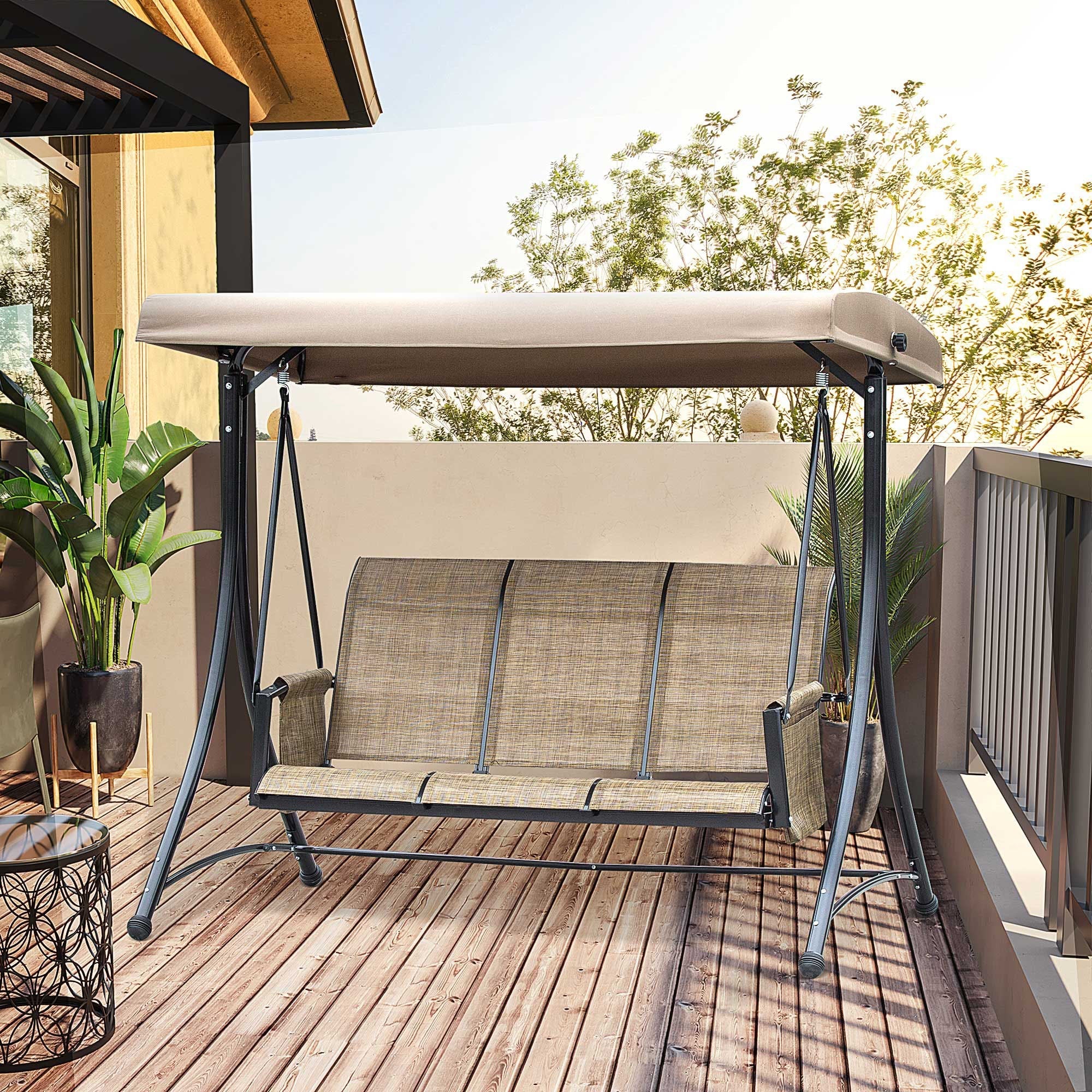 3 Seater Garden Swing Seat Outdoor Swing Chair with High Back Design - Image 2